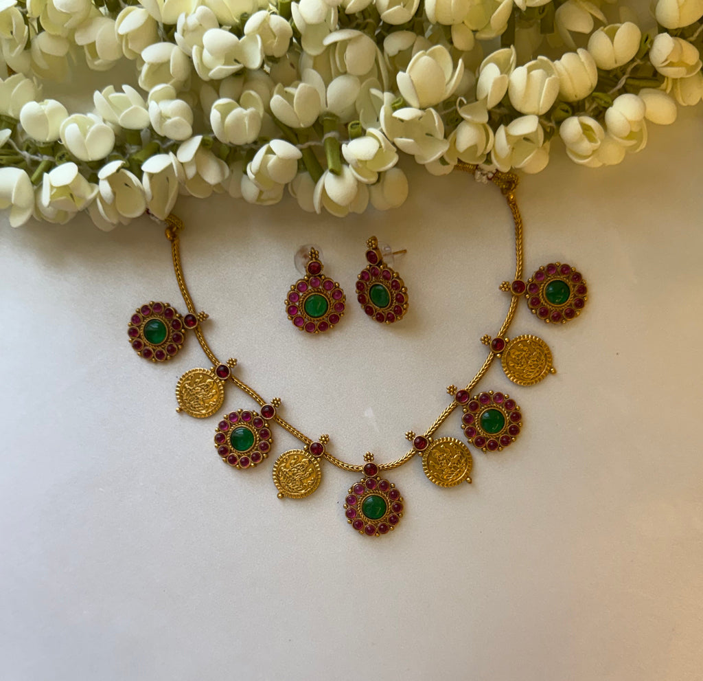 Multi Pendant Lakshmi  Coin Necklace with Earrings