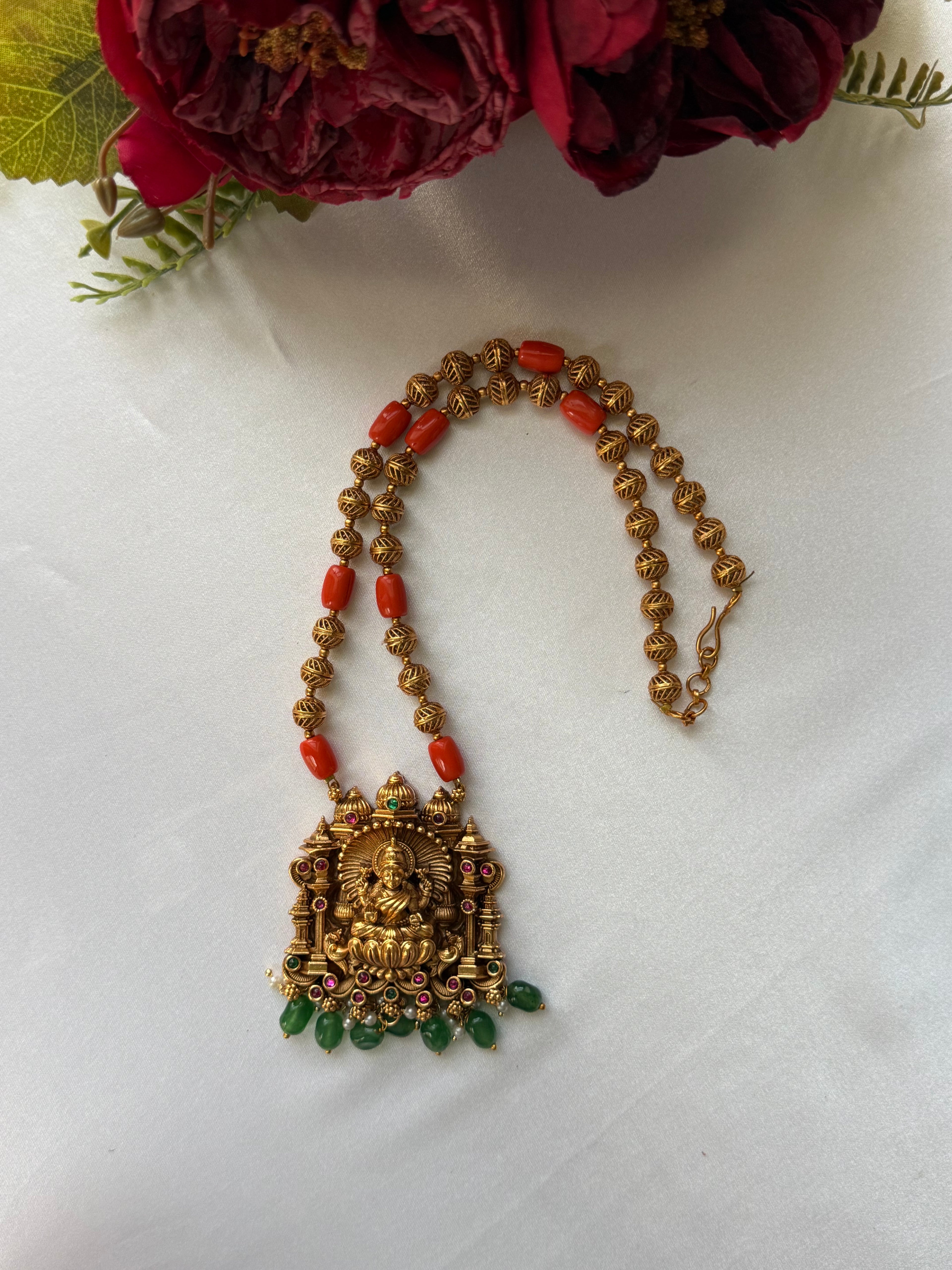 Idol Haram with orange Beads with Jhumkas