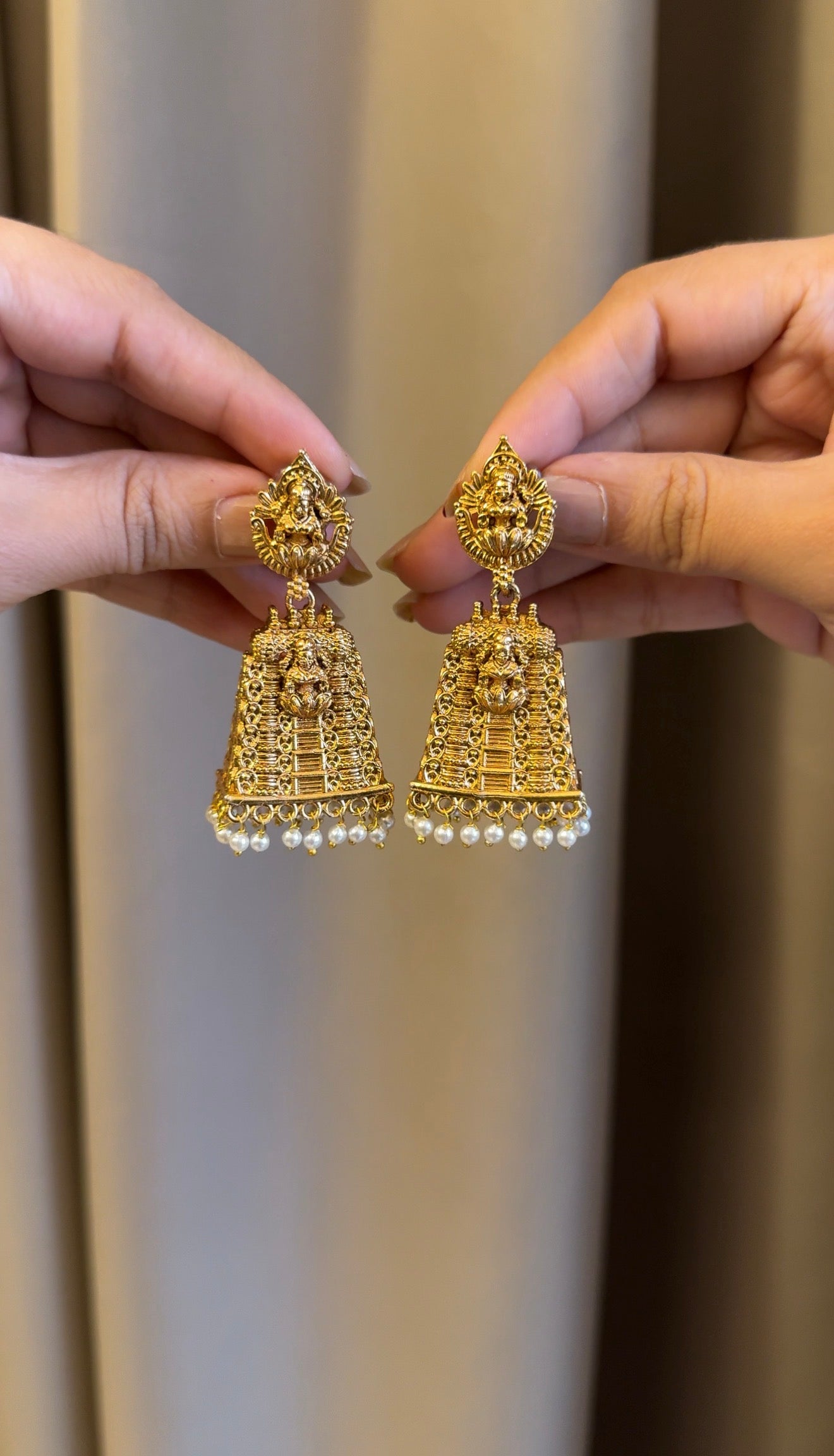 Gopuram Jhumka with Pearl Droppings