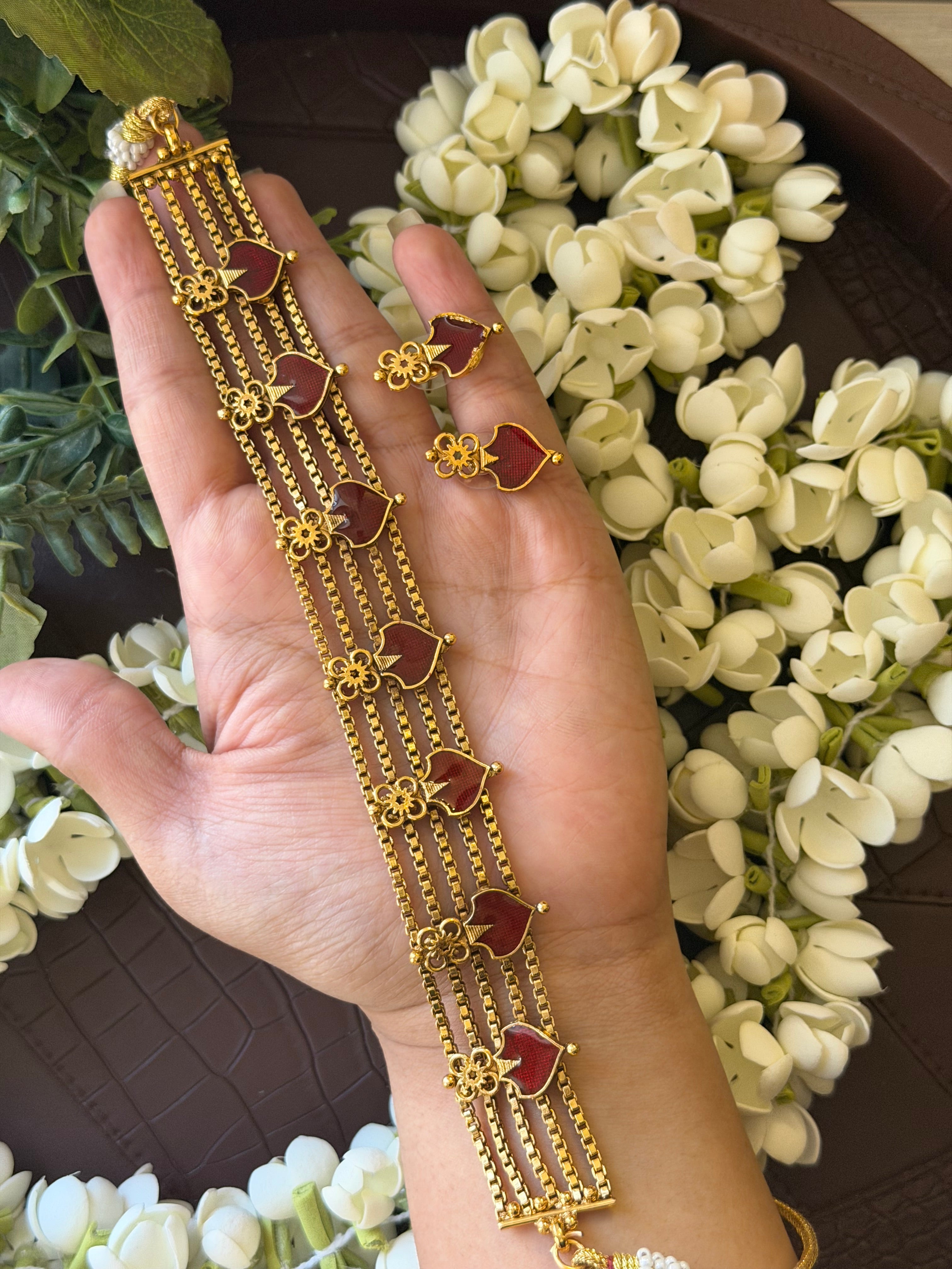 Viral Red Palakka Choker with Earrings