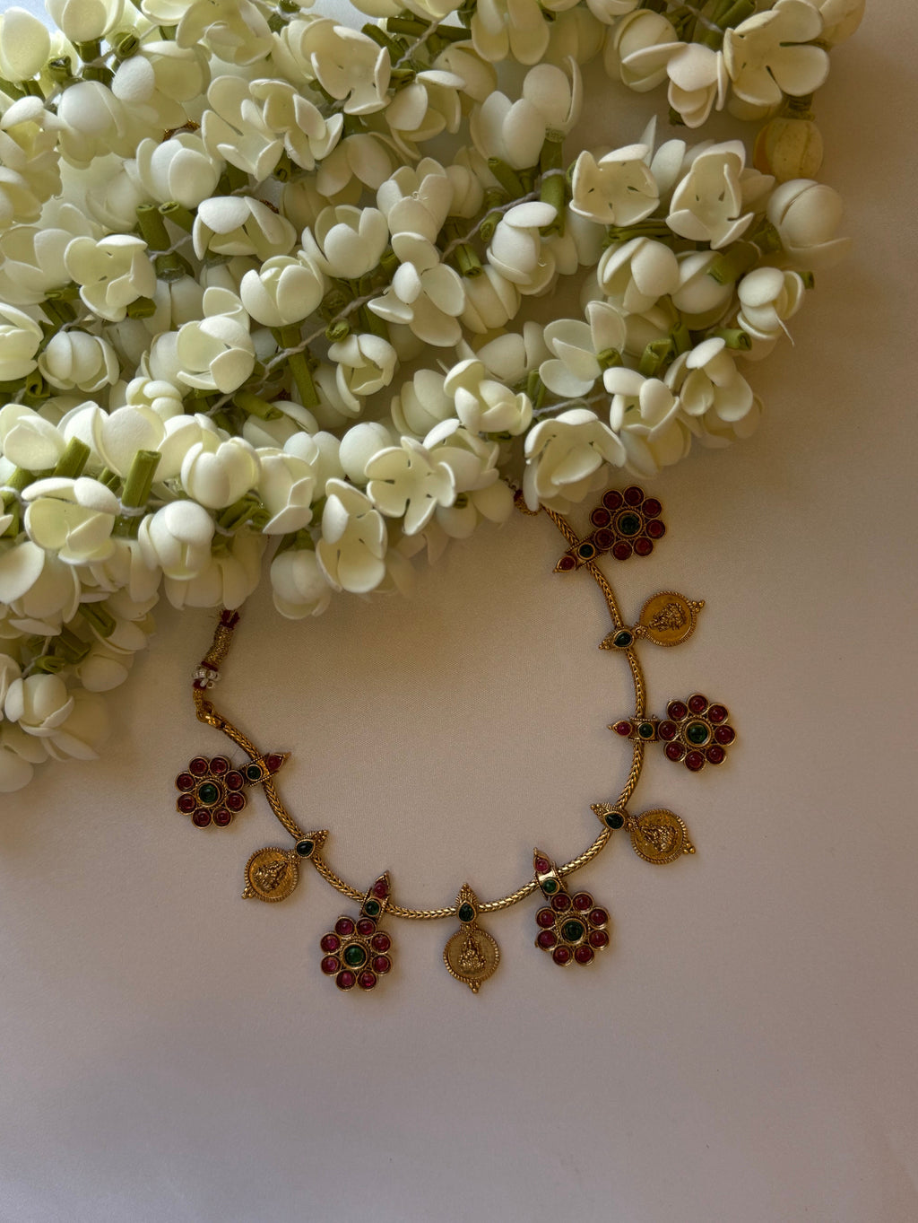 Floral Lakshmi coin Necklace with Earrings