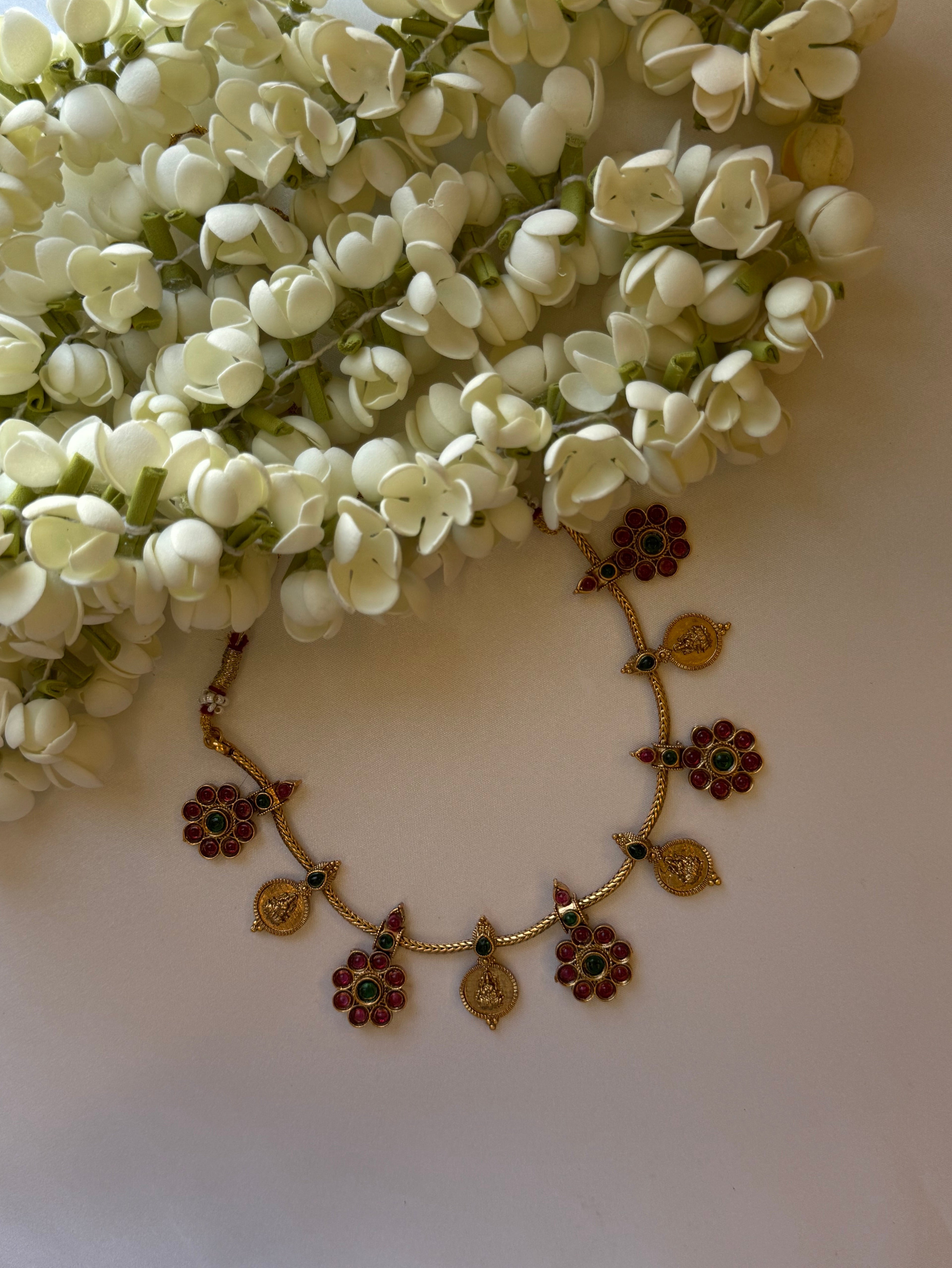 Floral Lakshmi coin Necklace with Earrings