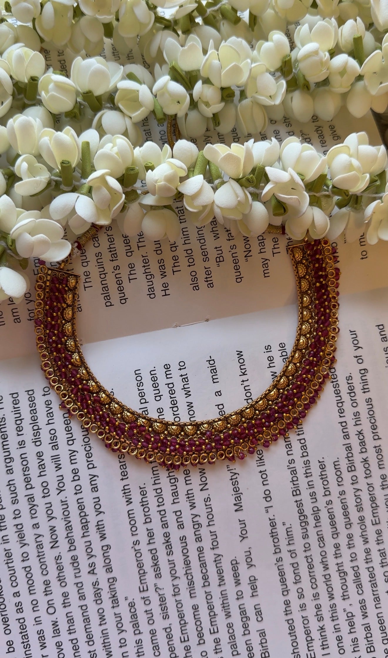 Rani Pink Bead Necklace with Studs