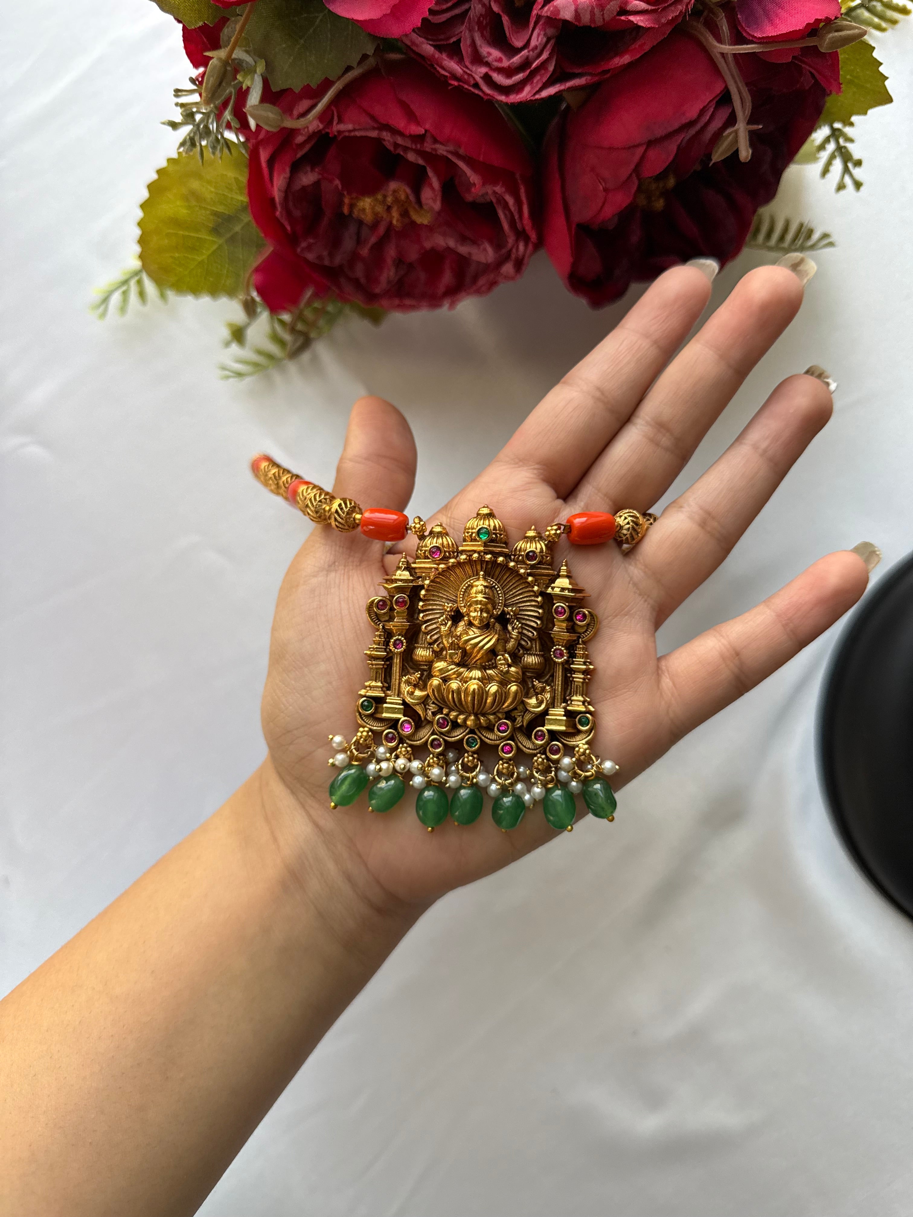 Idol Haram with orange Beads with Jhumkas