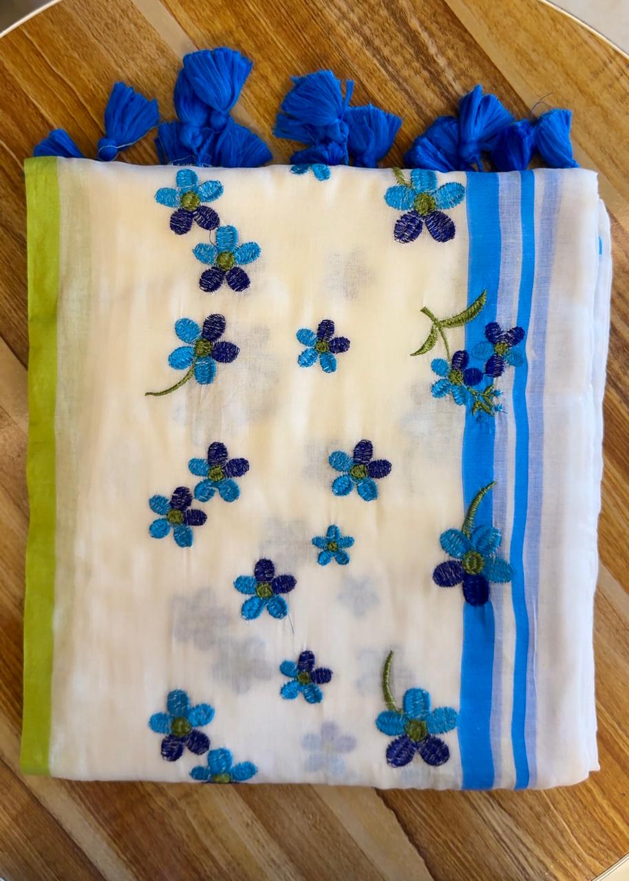 BLUE  PETAL 120 COUNT MULCOTTON SAREE