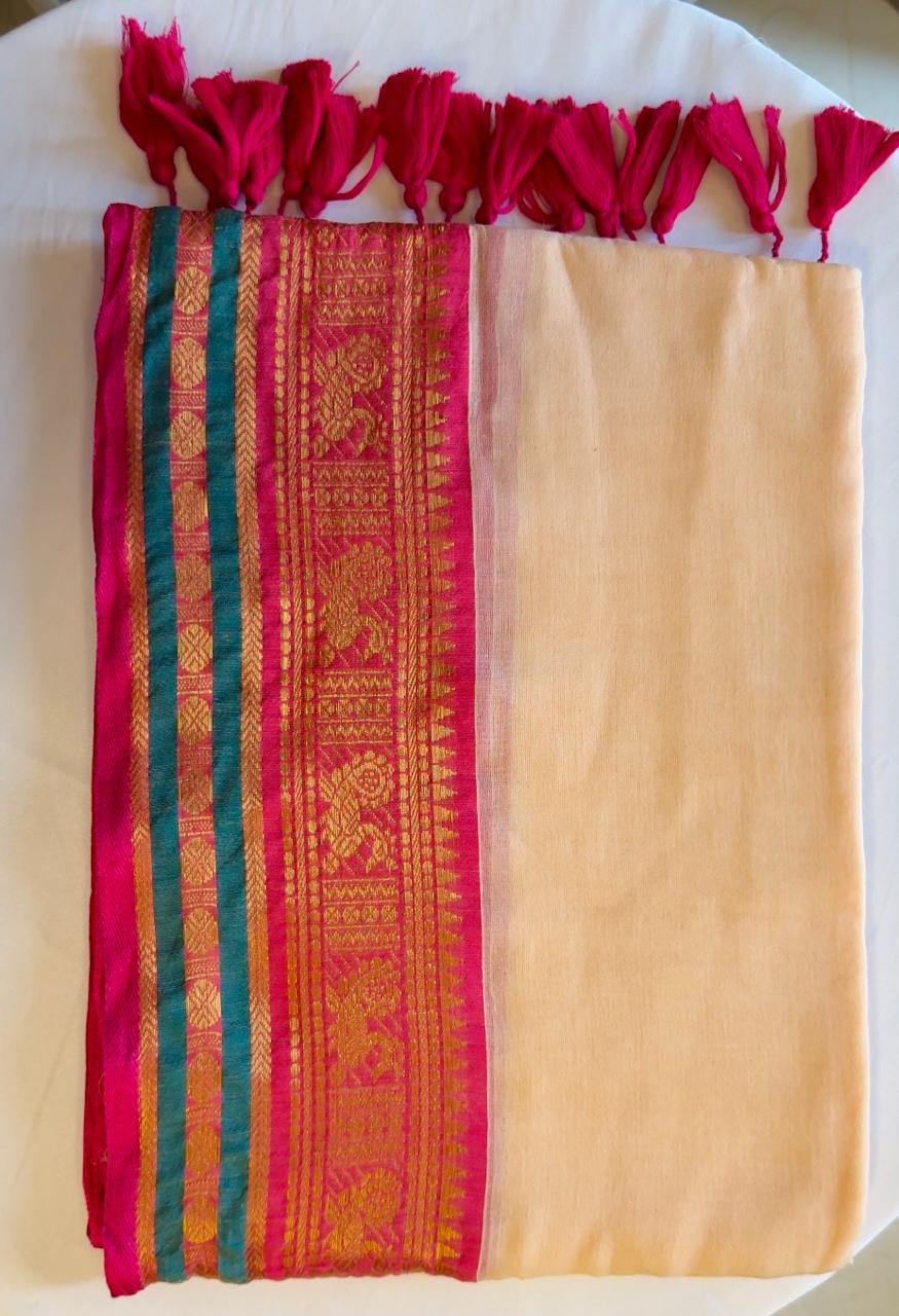 Vaidehi Mul Cotton Saree(Beige color)