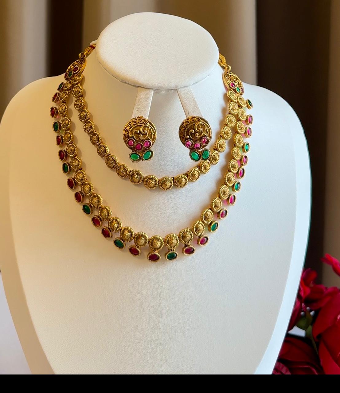 Double Layer Kemp Necklace With Earrings