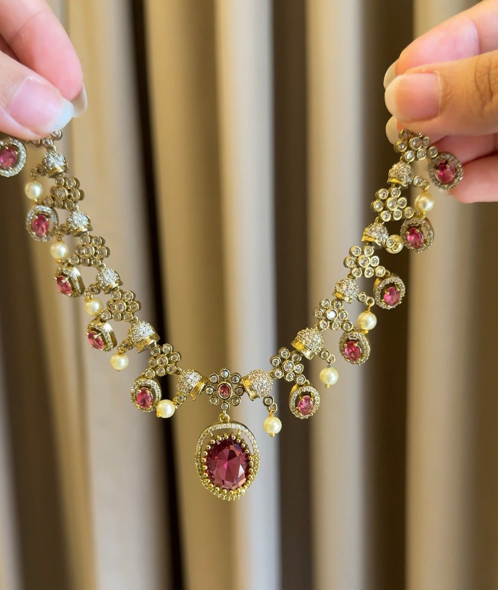 Ruby Diamond Necklace with Earrings