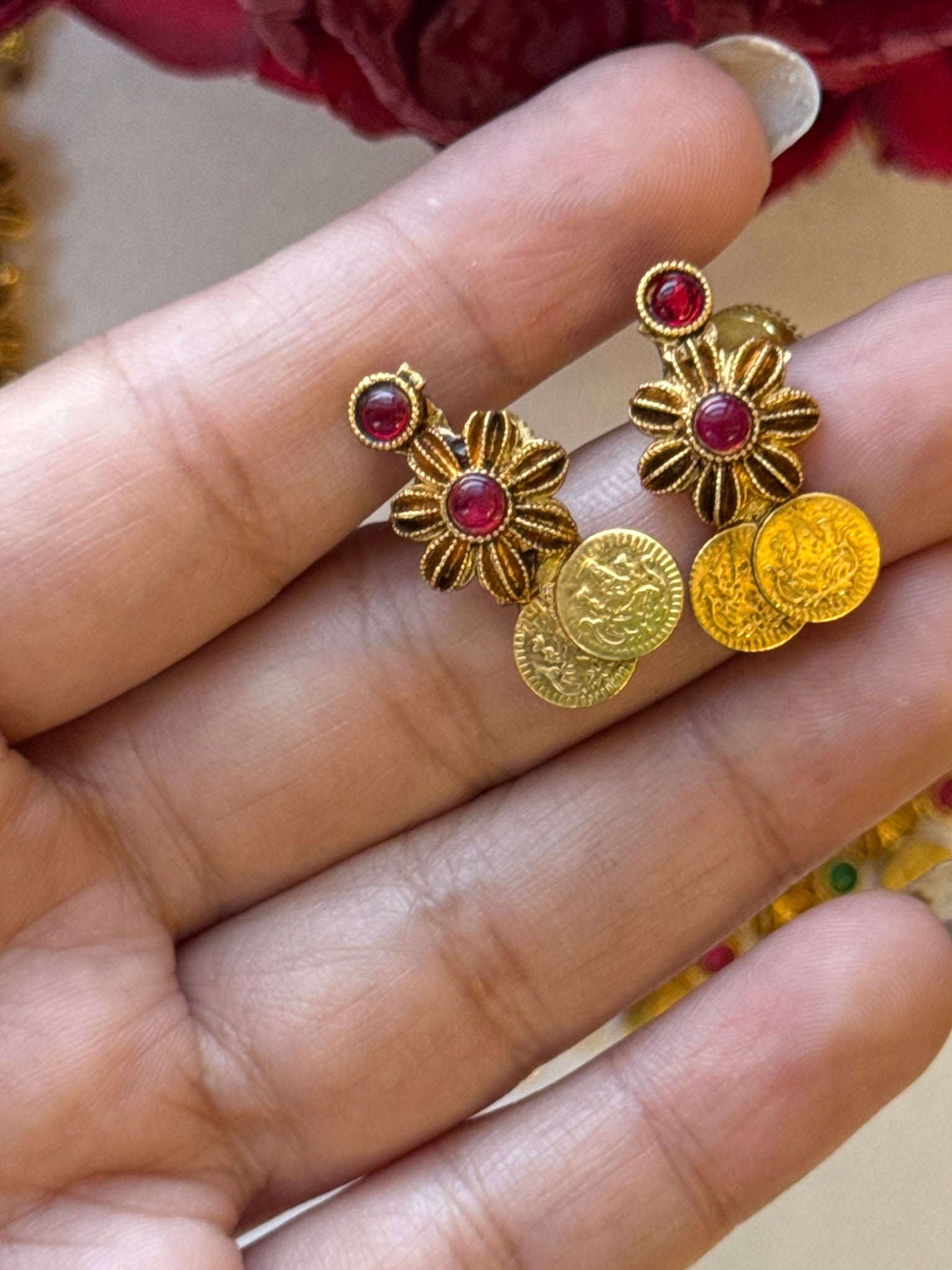Multi Floral Coin Necklace with Earrings
