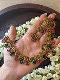 Multi stone Leaf Necklace with Earrings