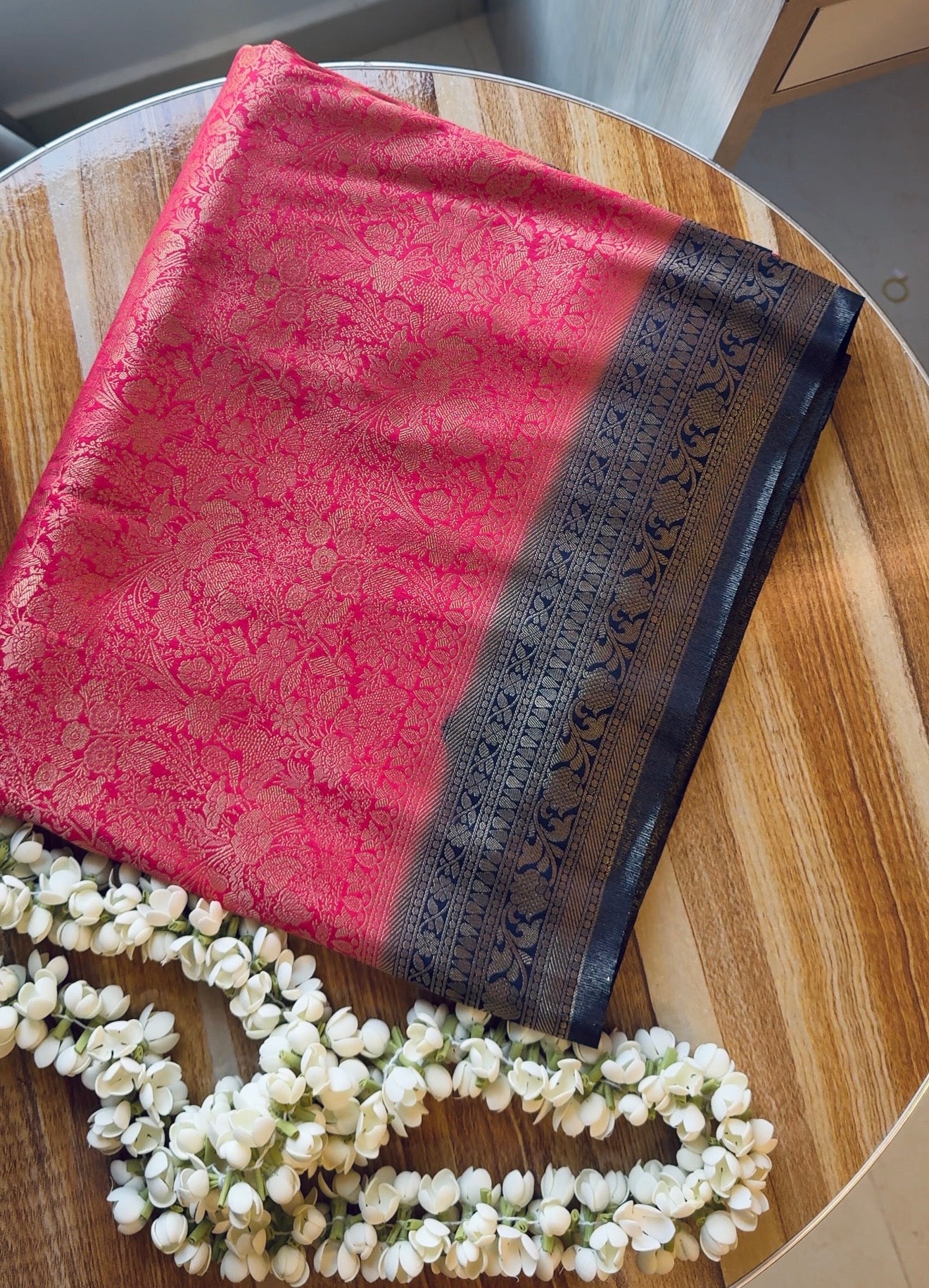 Rani Pink Blue Kasmiri Silk Saree