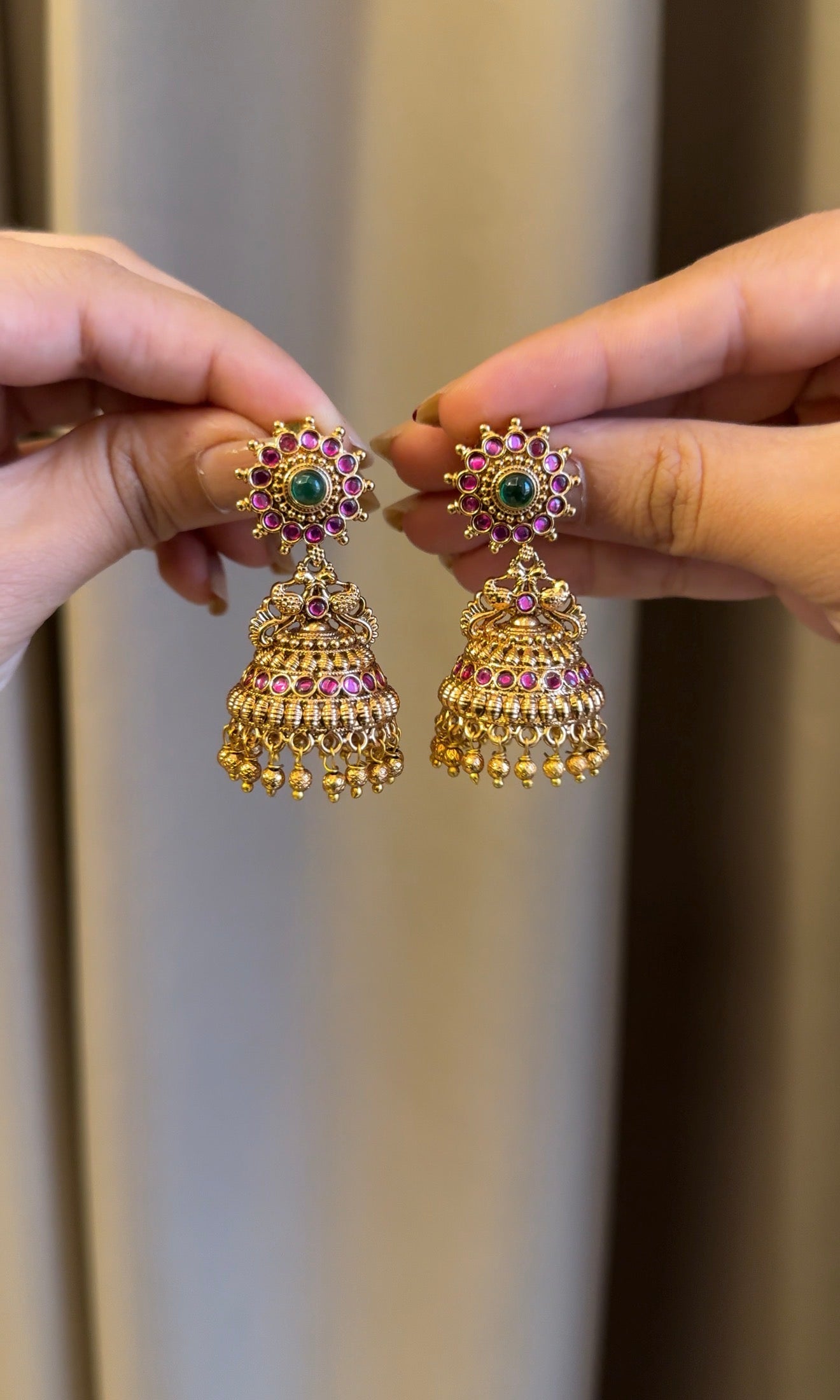 Pink Gold Pearl Jhumka