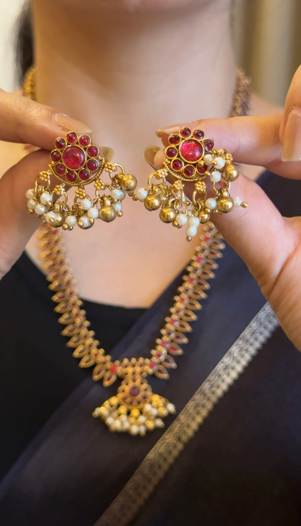 Red Kemp Haram With Earrings