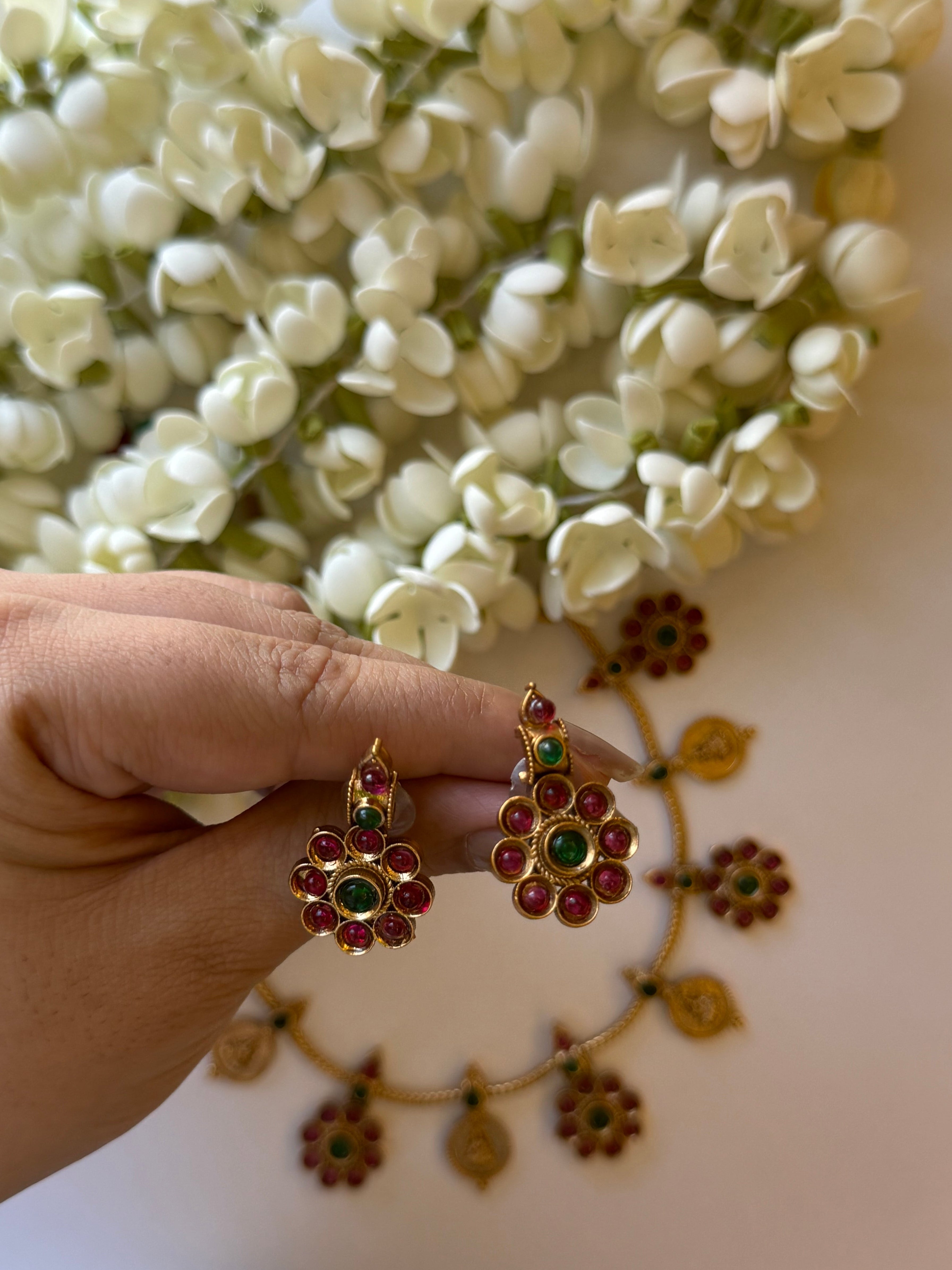 Floral Lakshmi coin Necklace with Earrings