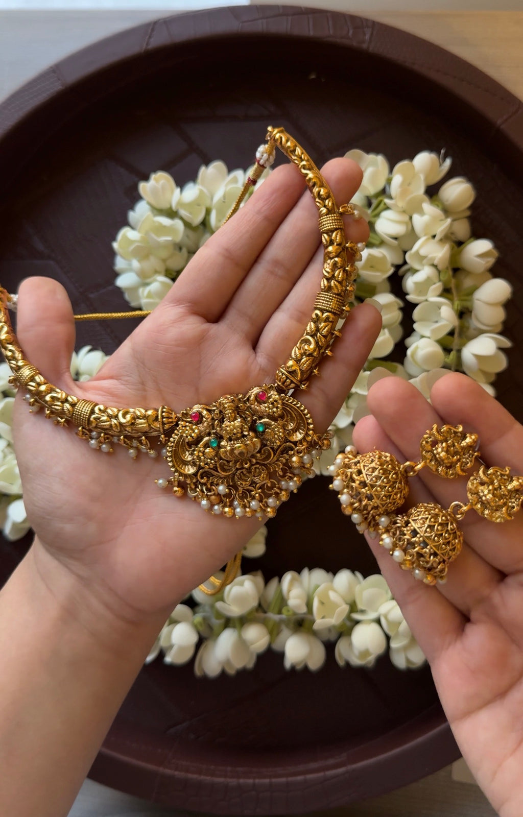 Pearl Drop Hasli with Jhumkas