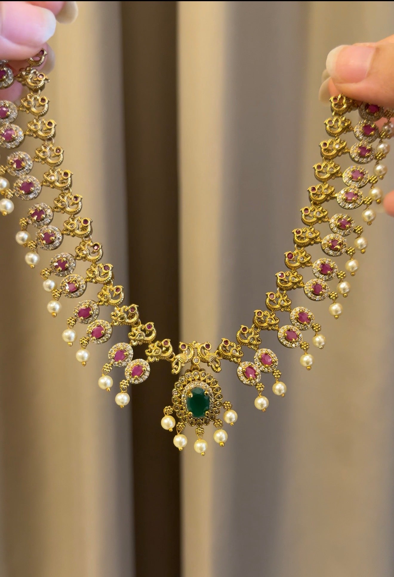 Ruby Emerald Premium Necklace with Earrings