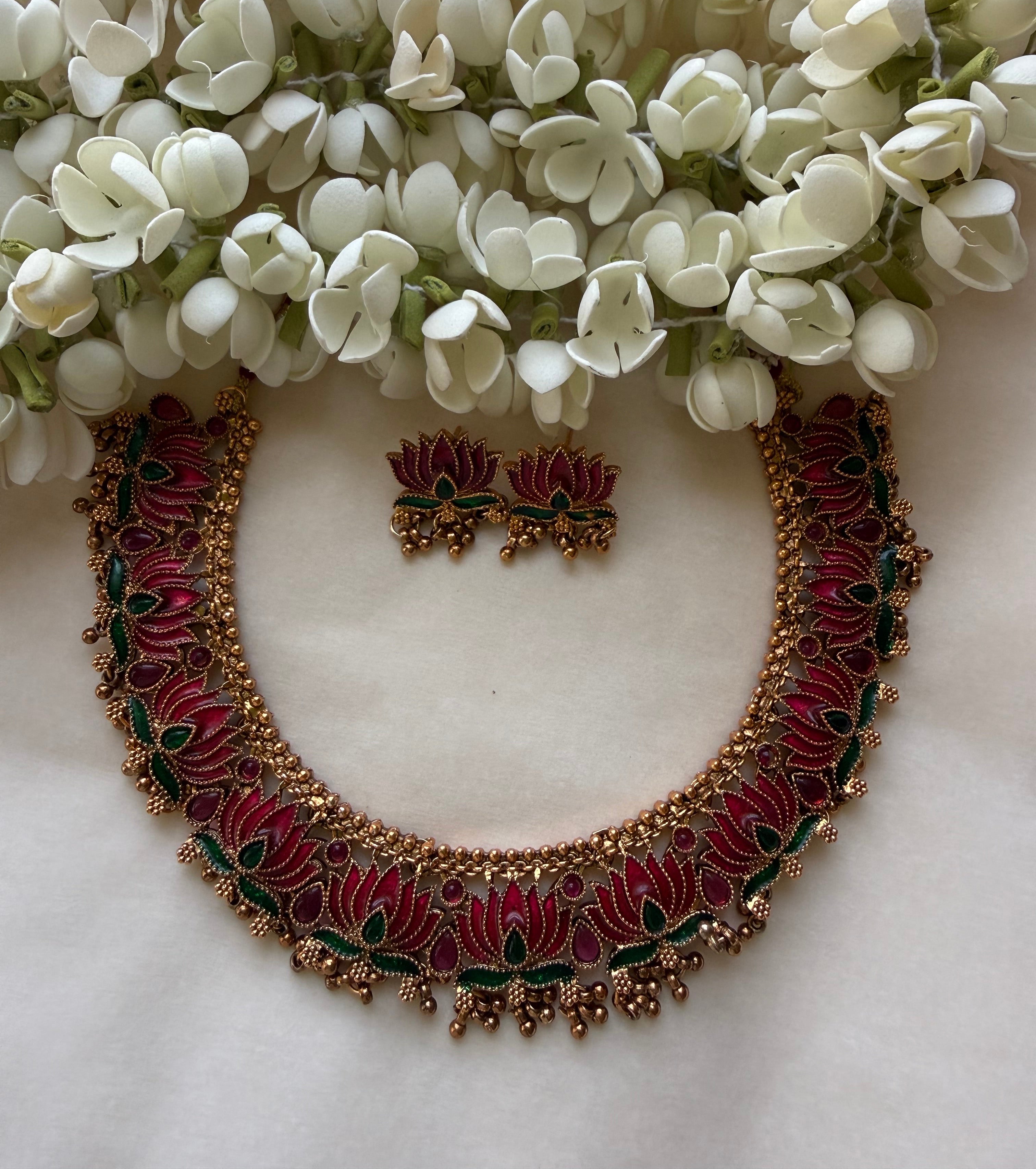 Lotus necklace with Earrings