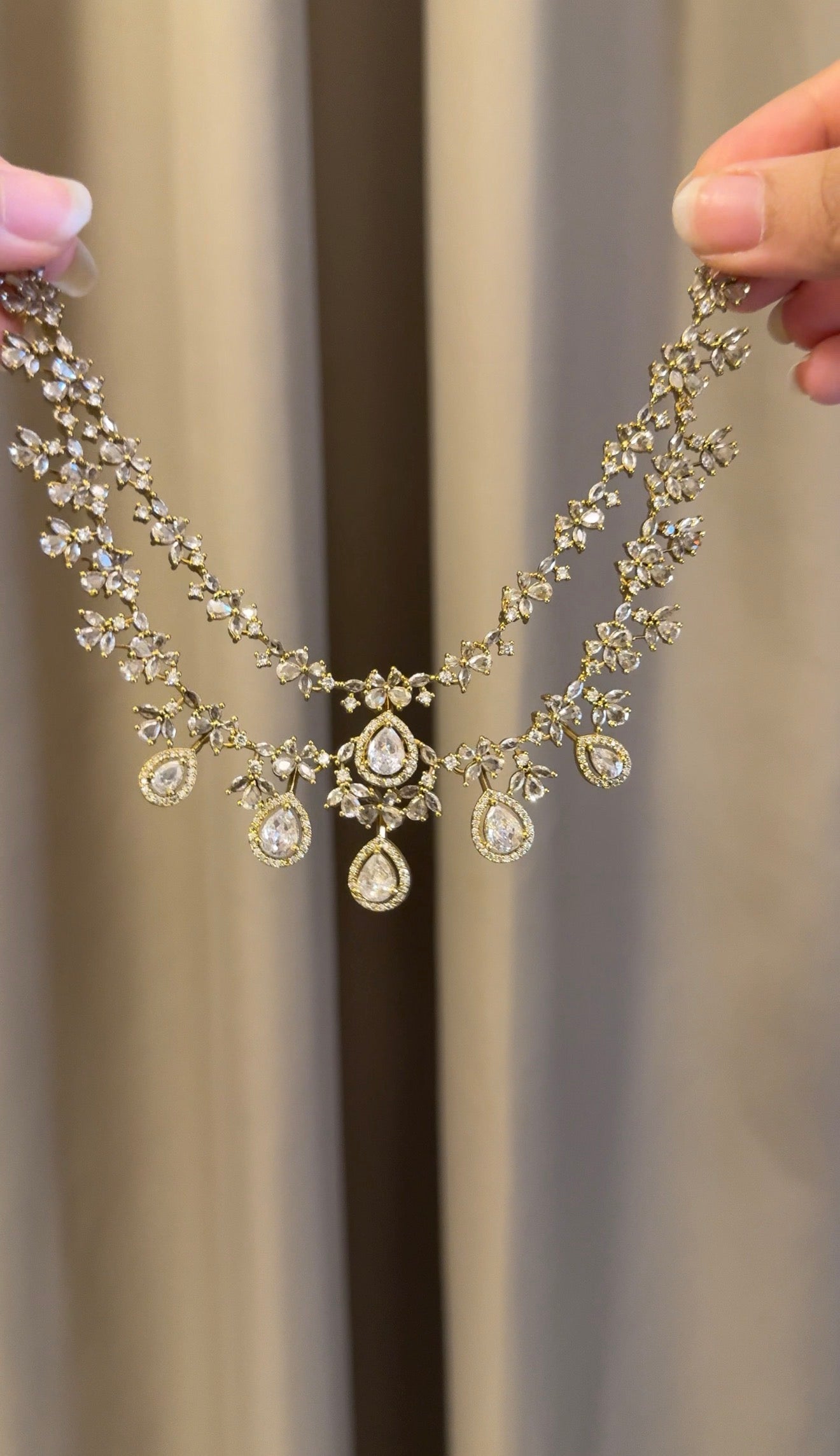 Double Layer AD stone Necklace With Earrings