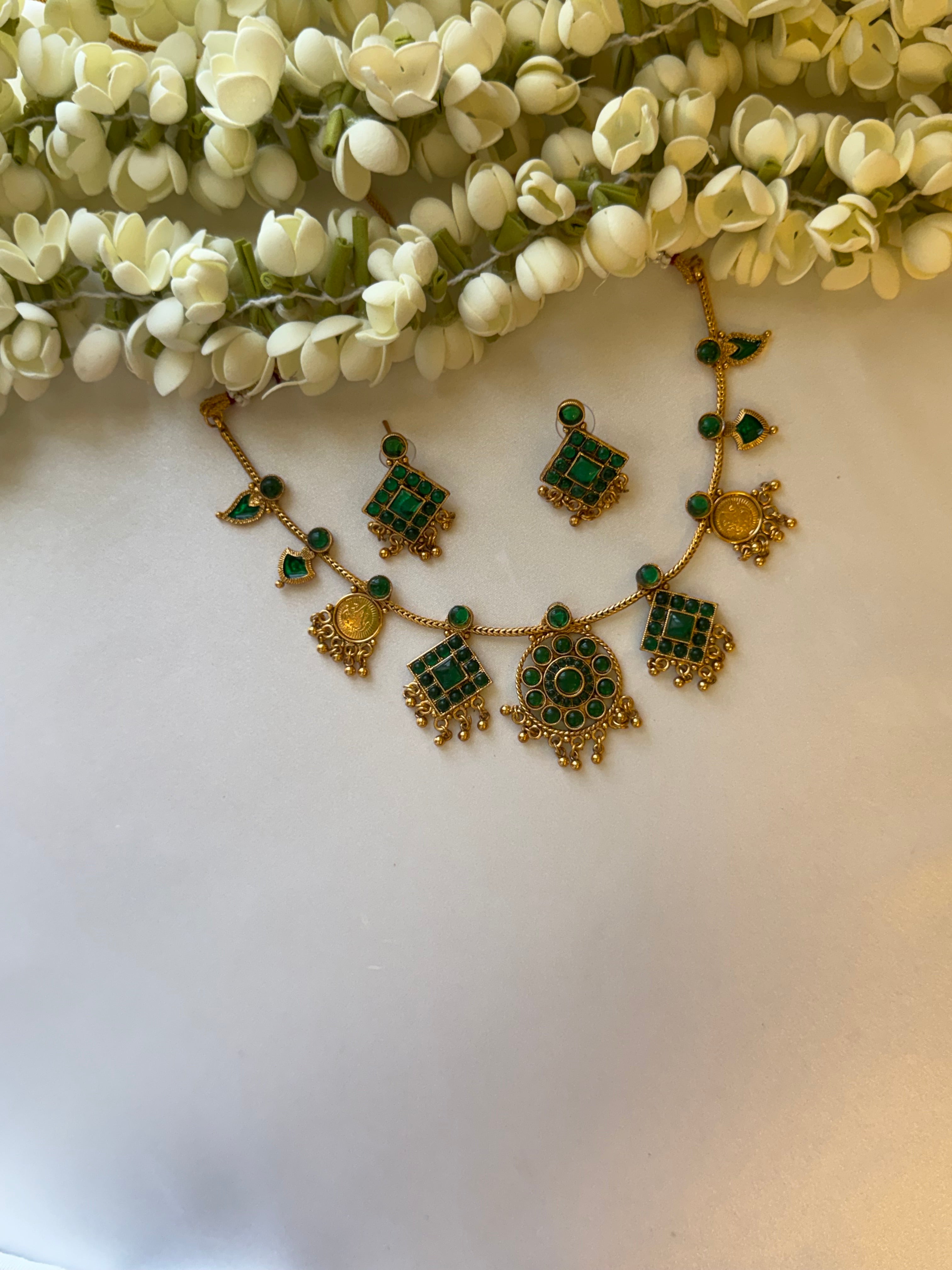 Green Kemp Multi Pendant Necklace with Earrings