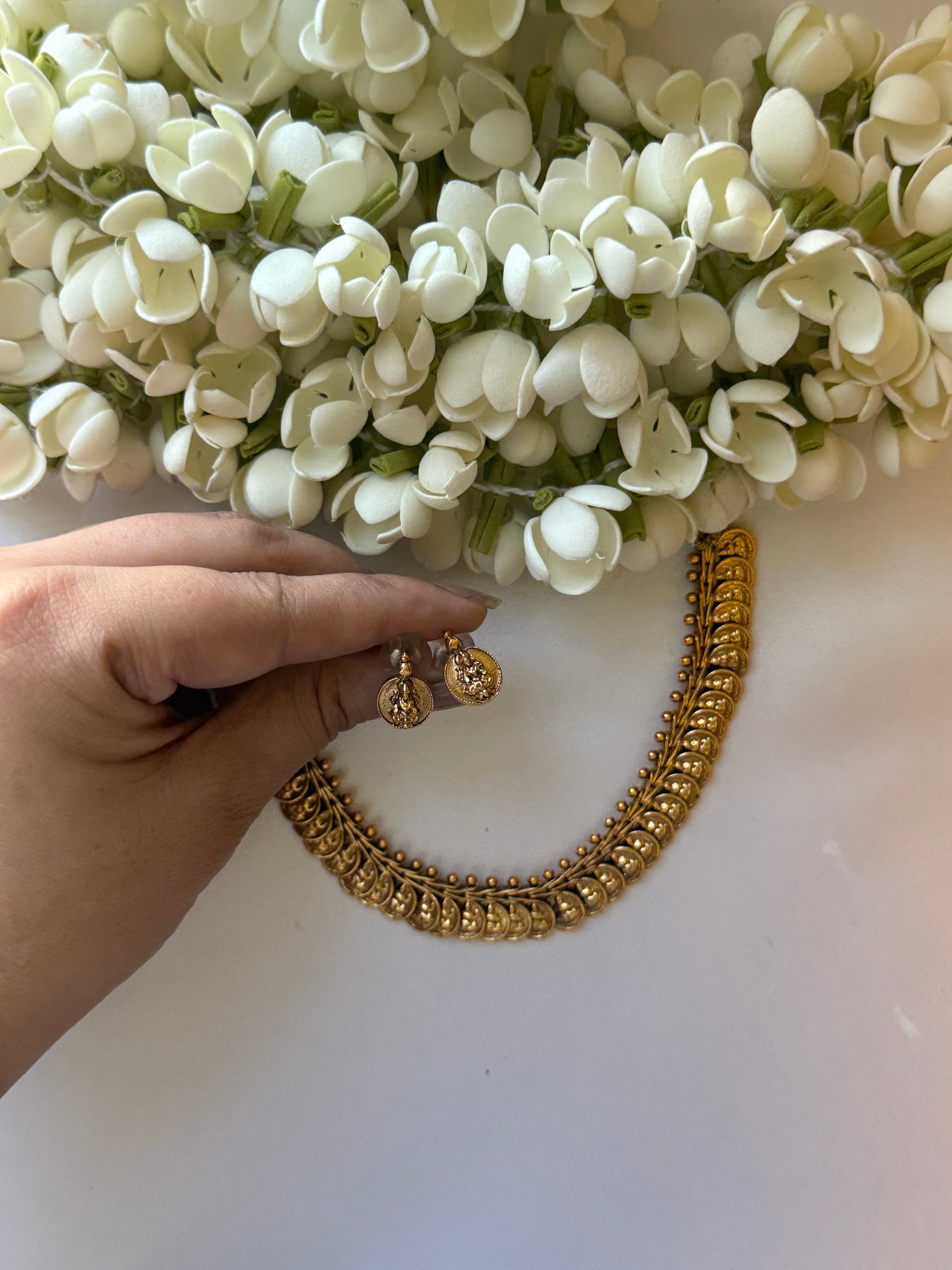 Gold Coin Necklace with Earrings