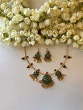 Green Multi pendant Necklace with Earrings