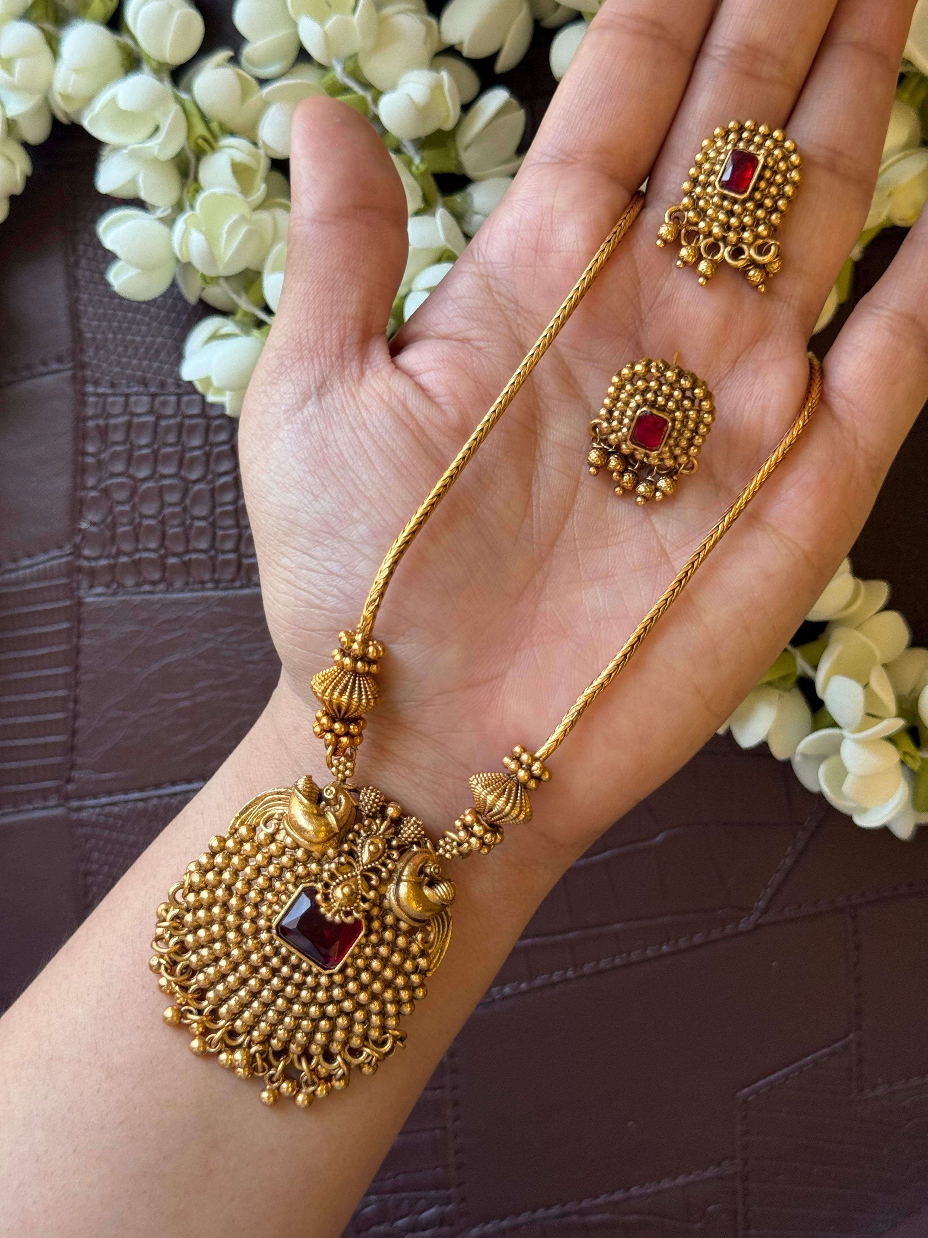 Non Idol Ruby Stone Necklace with Earrings