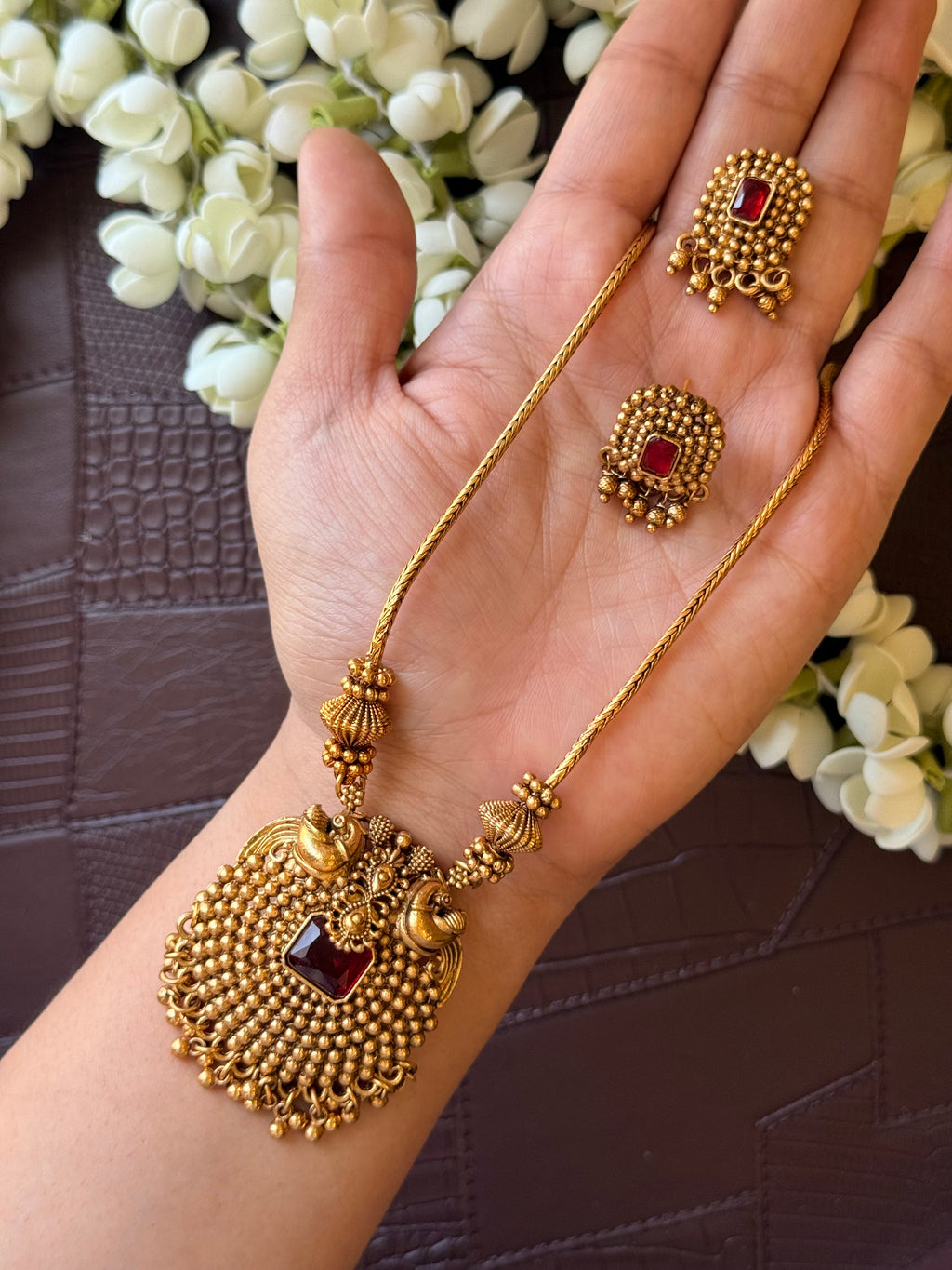 Non Idol Ruby Stone Necklace with Earrings