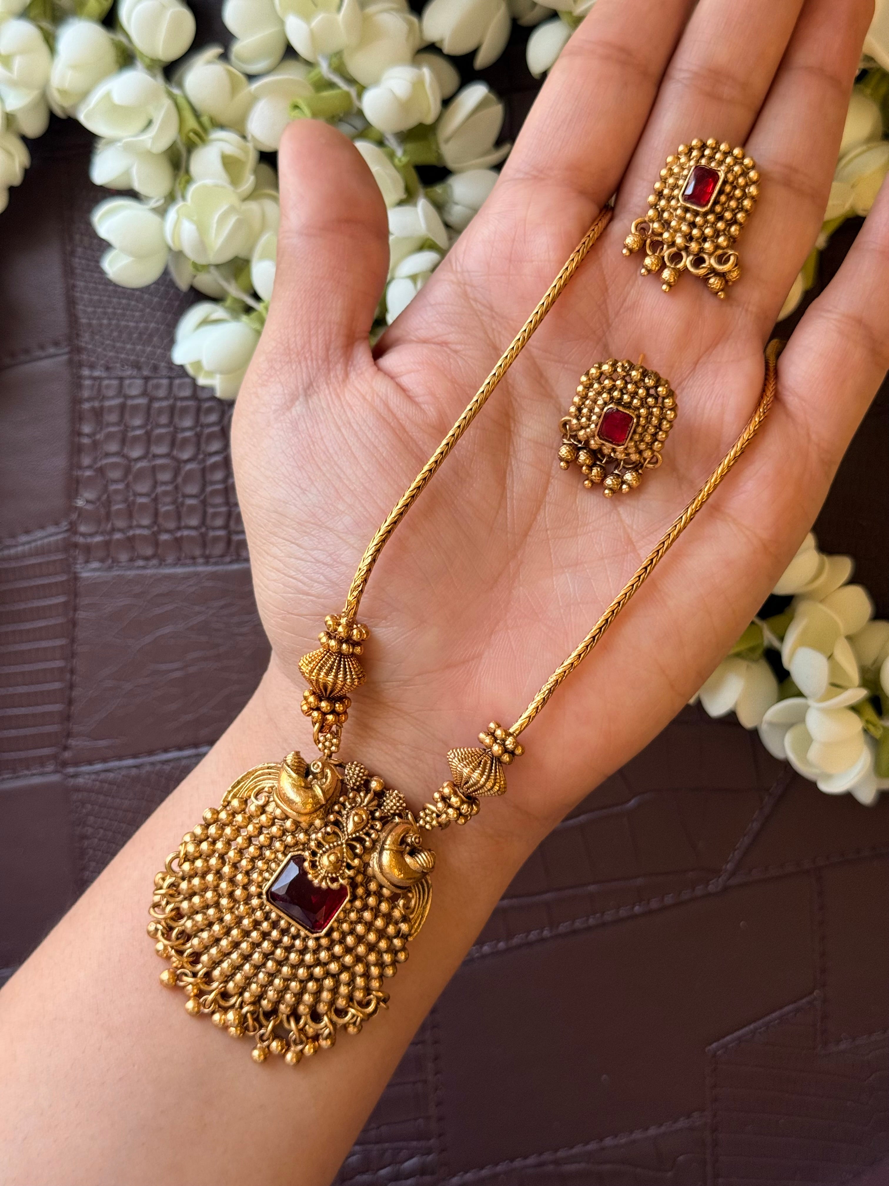 Non Idol Ruby Stone Necklace with Earrings