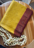 Banana Yellow Kashmiri Silk Saree with Maroon Border