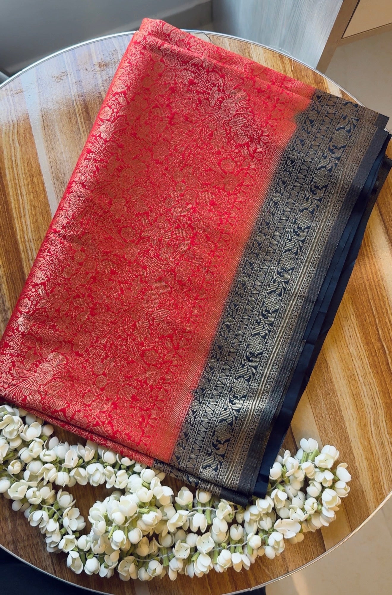 Red Blue Kashmiri Silk Saree
