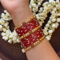 Red Pearl Glass Bangle Set