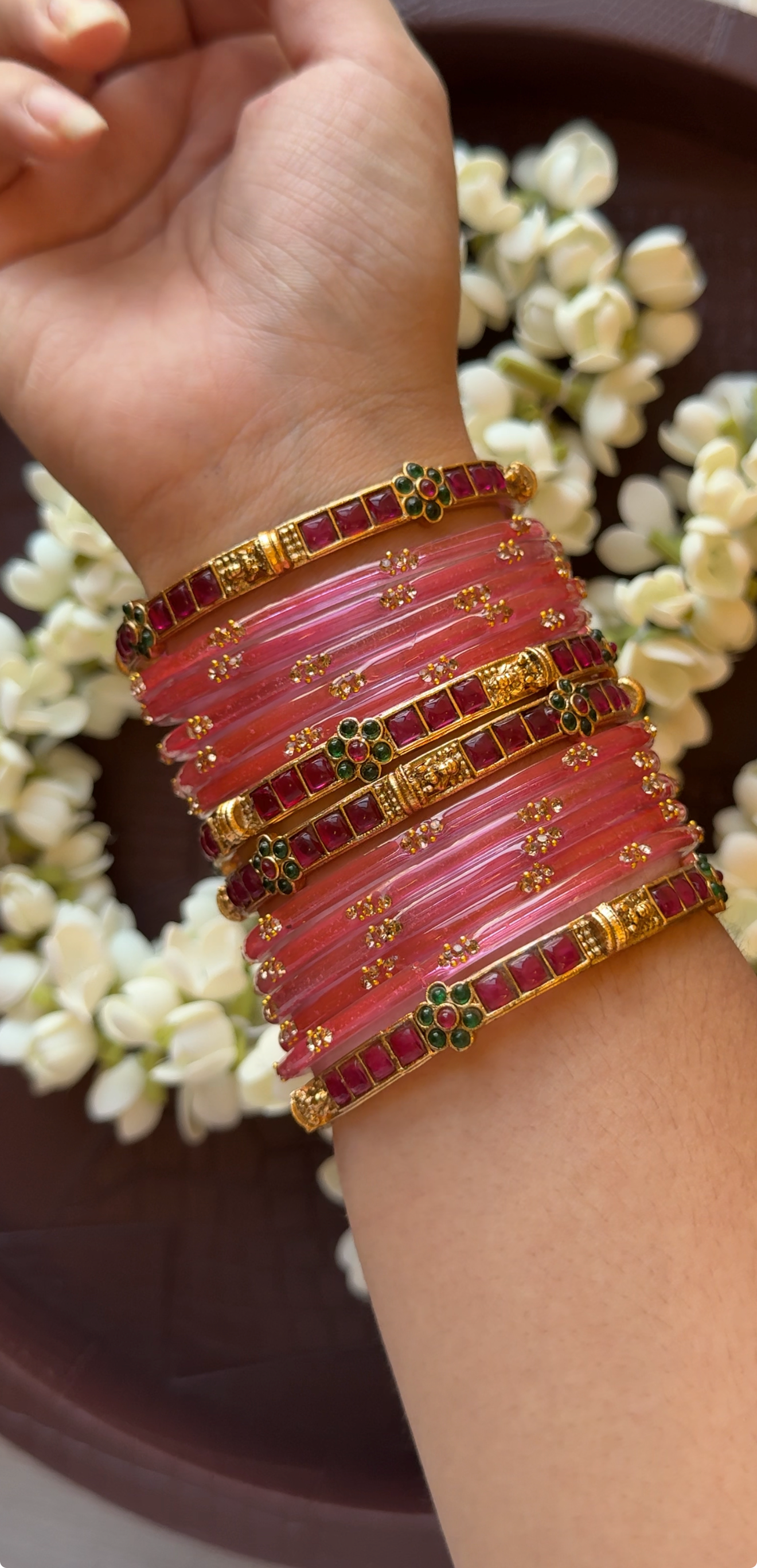 Pink Raindrop Bangles Full Set