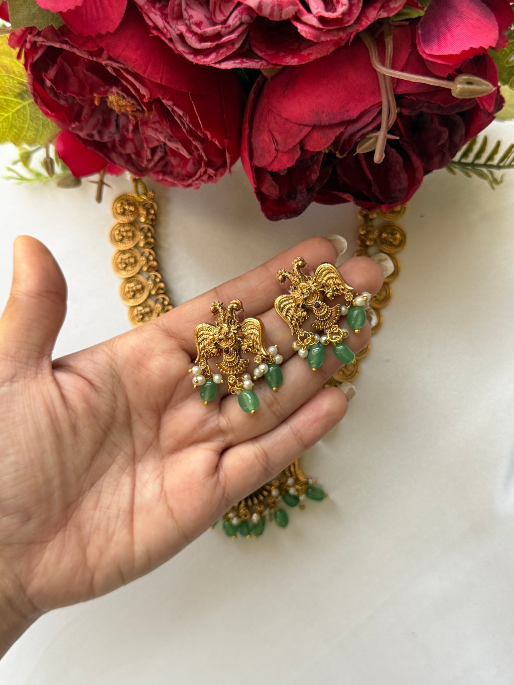 Green Stone Nagas with Earrings
