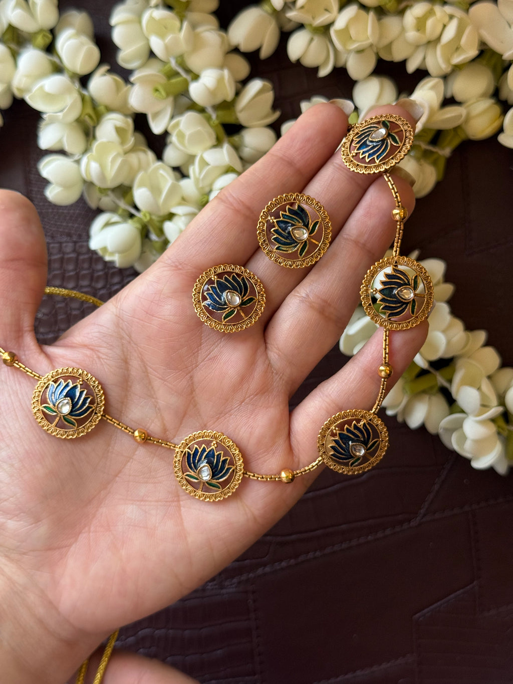 Blue Lotus Necklace with Earrings