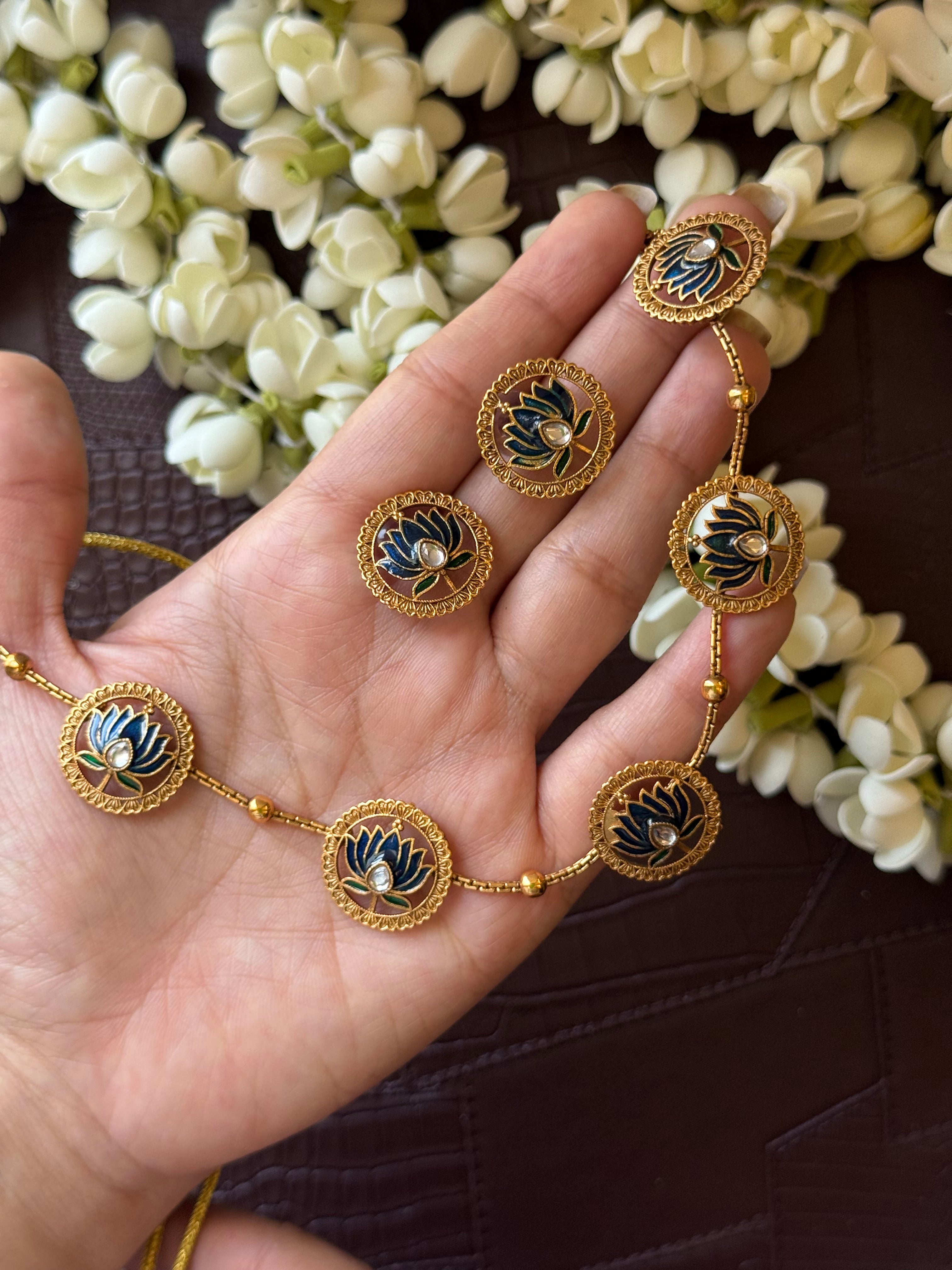 Blue Lotus Necklace with Earrings