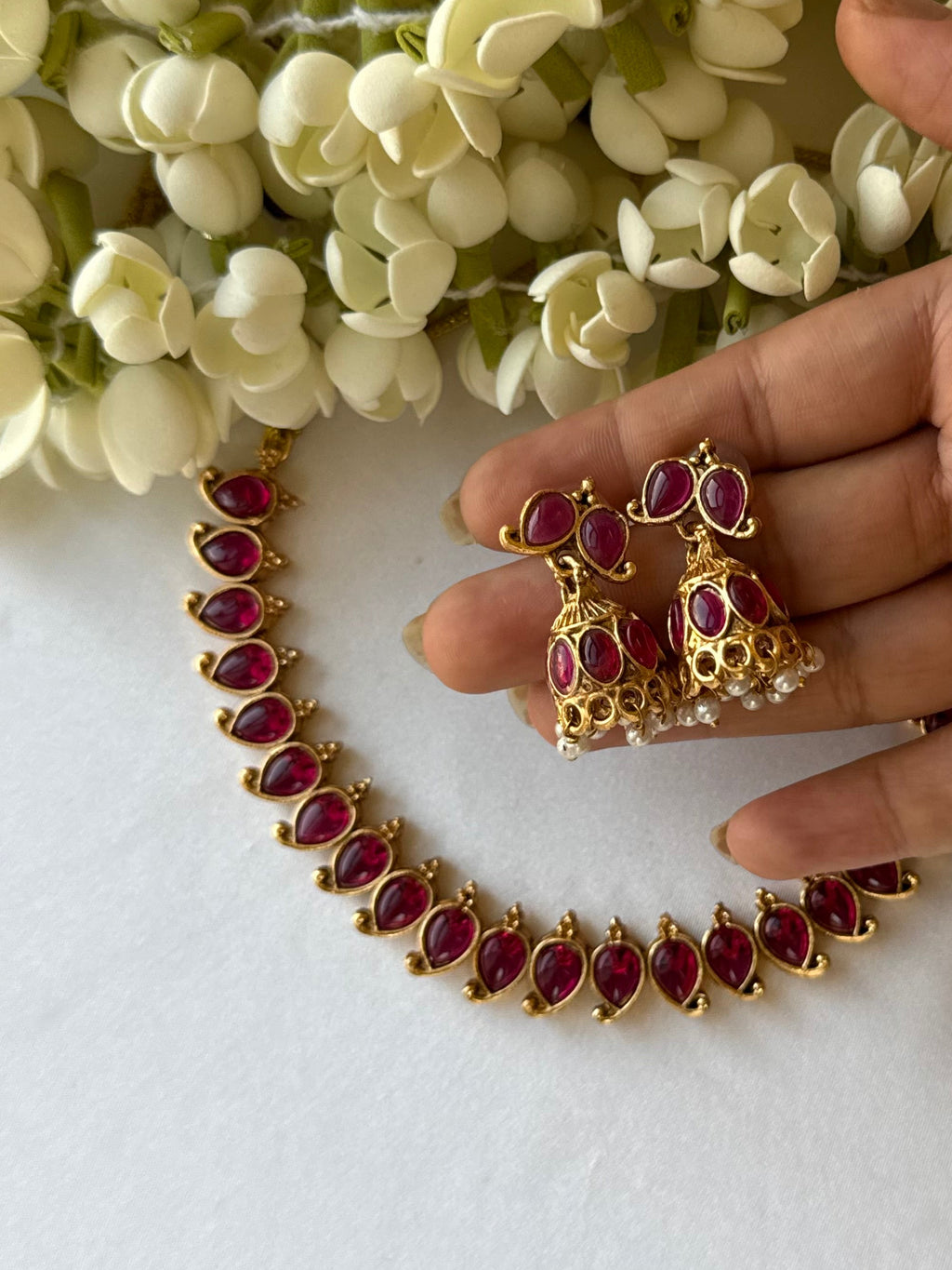 Red Manga Mala with Jhumkas