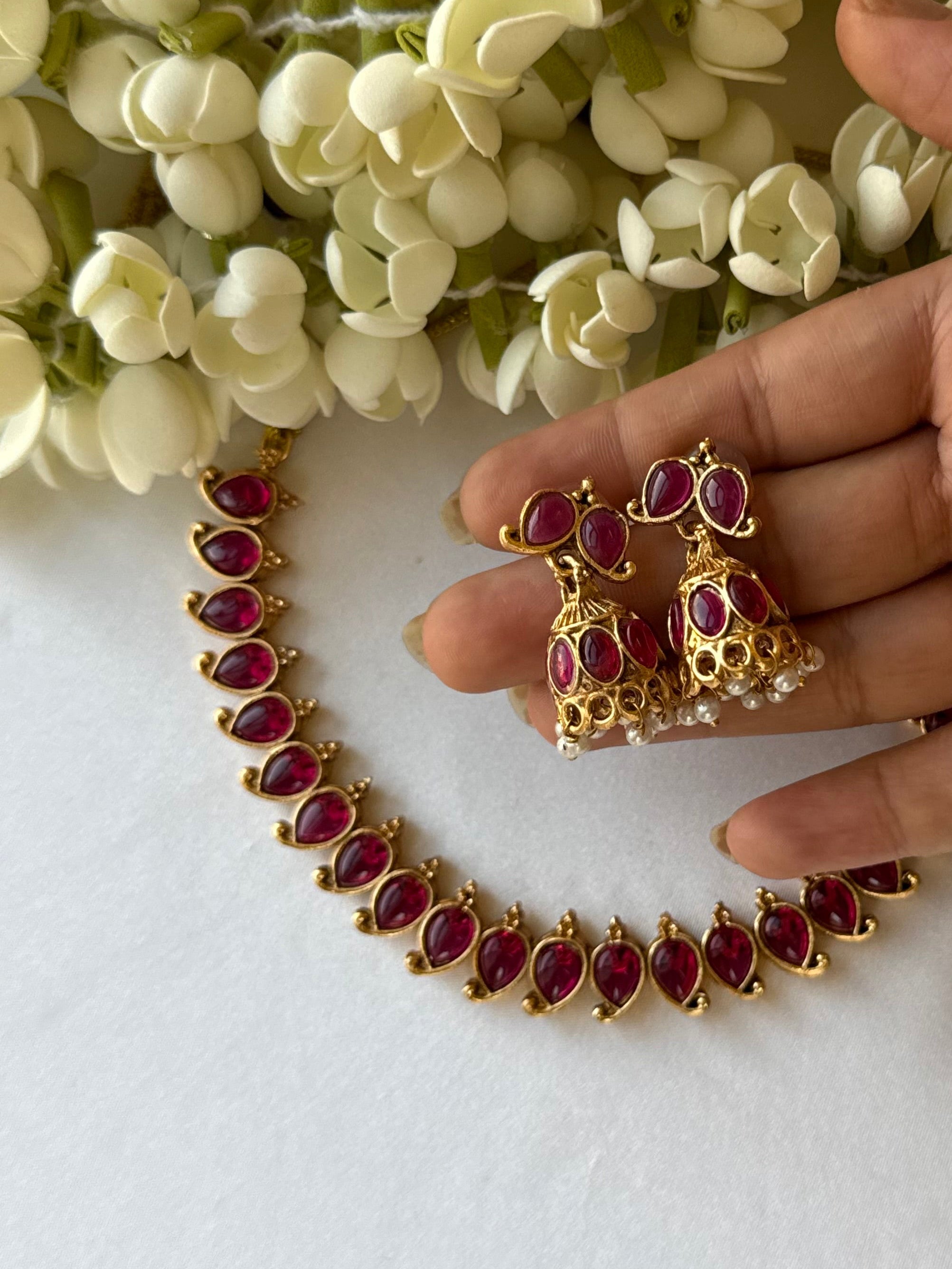 Red Manga Mala with Jhumkas