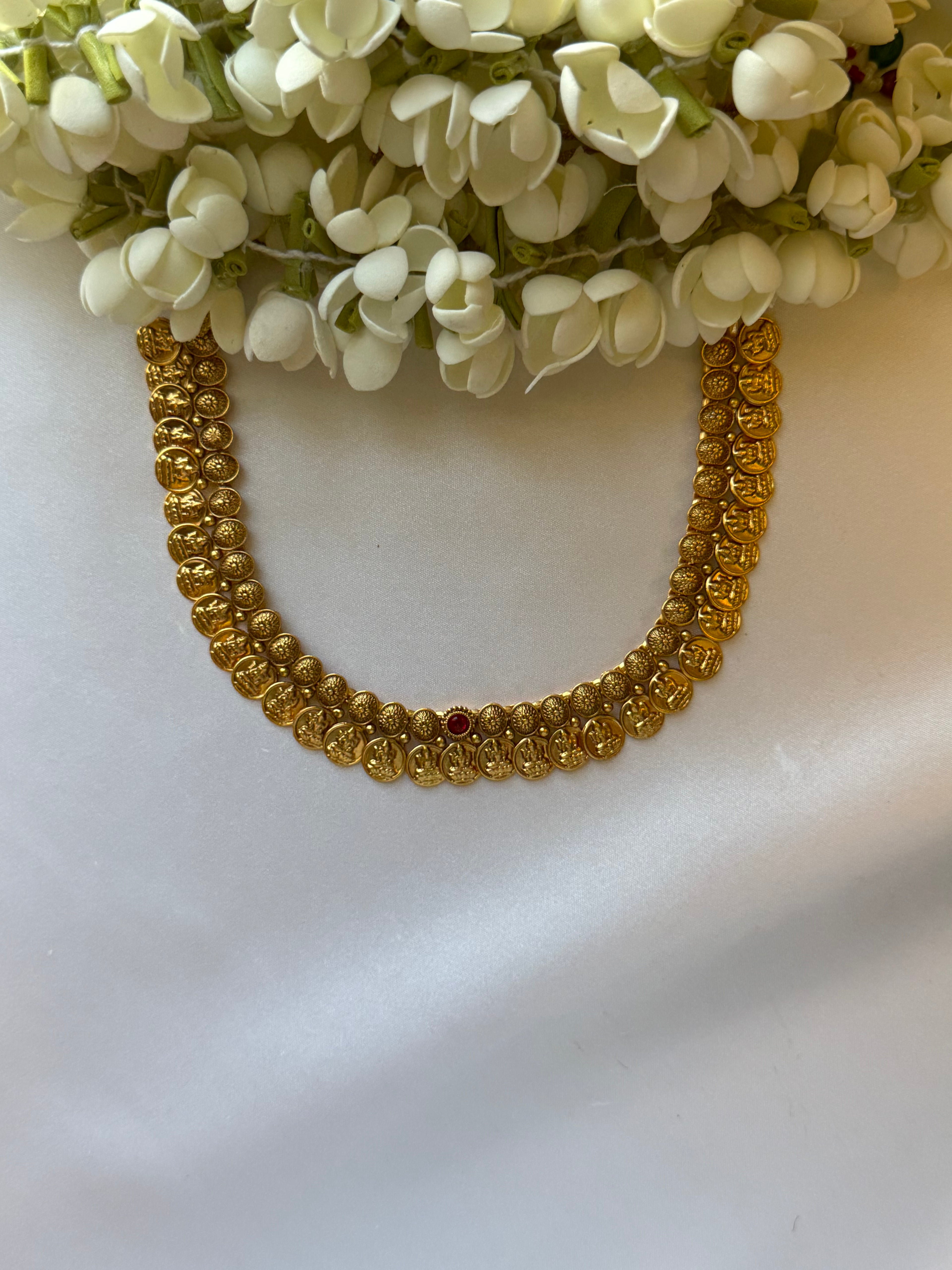 Red stone Coin Necklace with Earrings