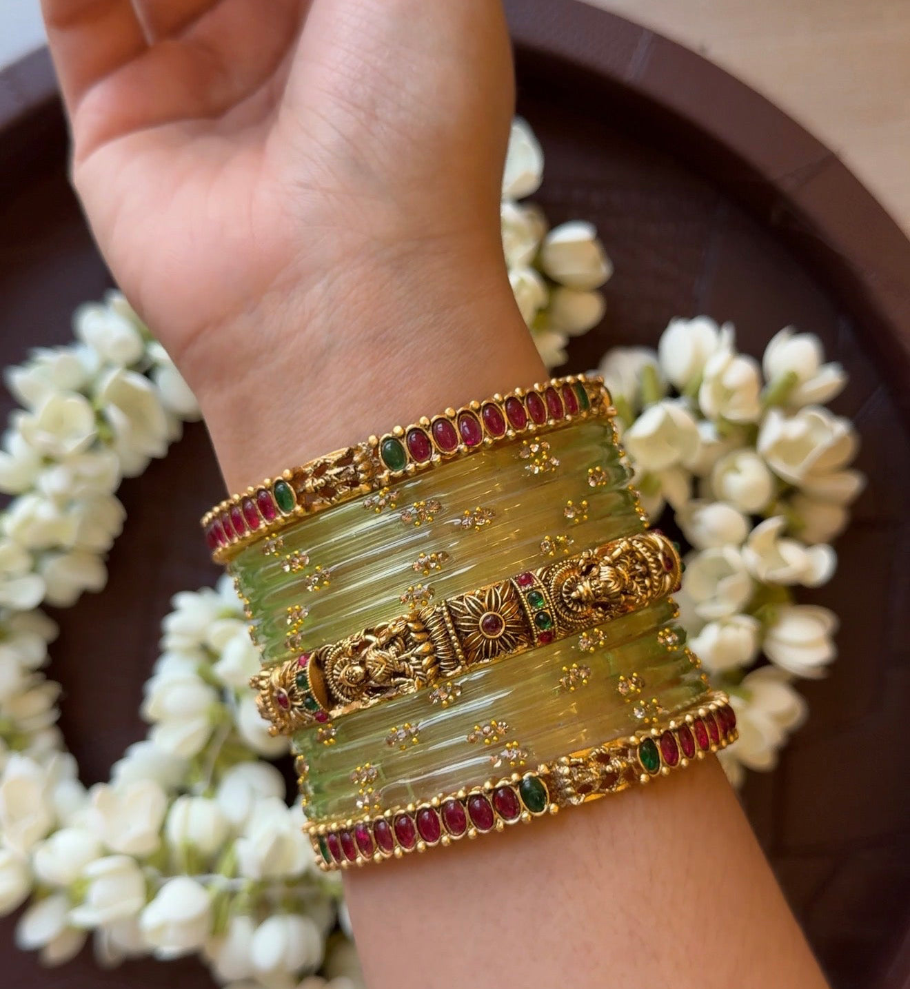 Green Raindrop Bangle set