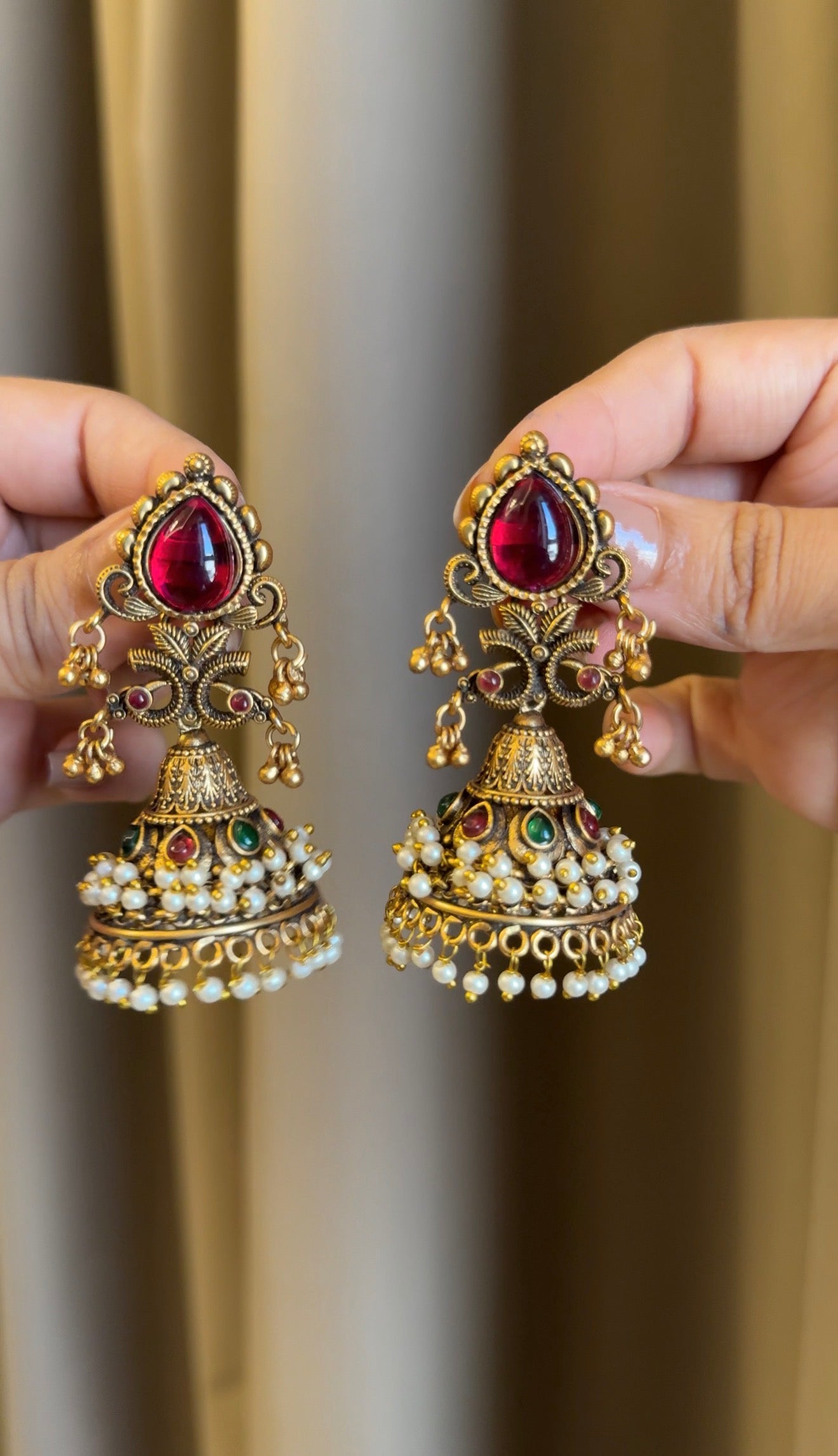 Ruby Pearl Heavy Jhumka