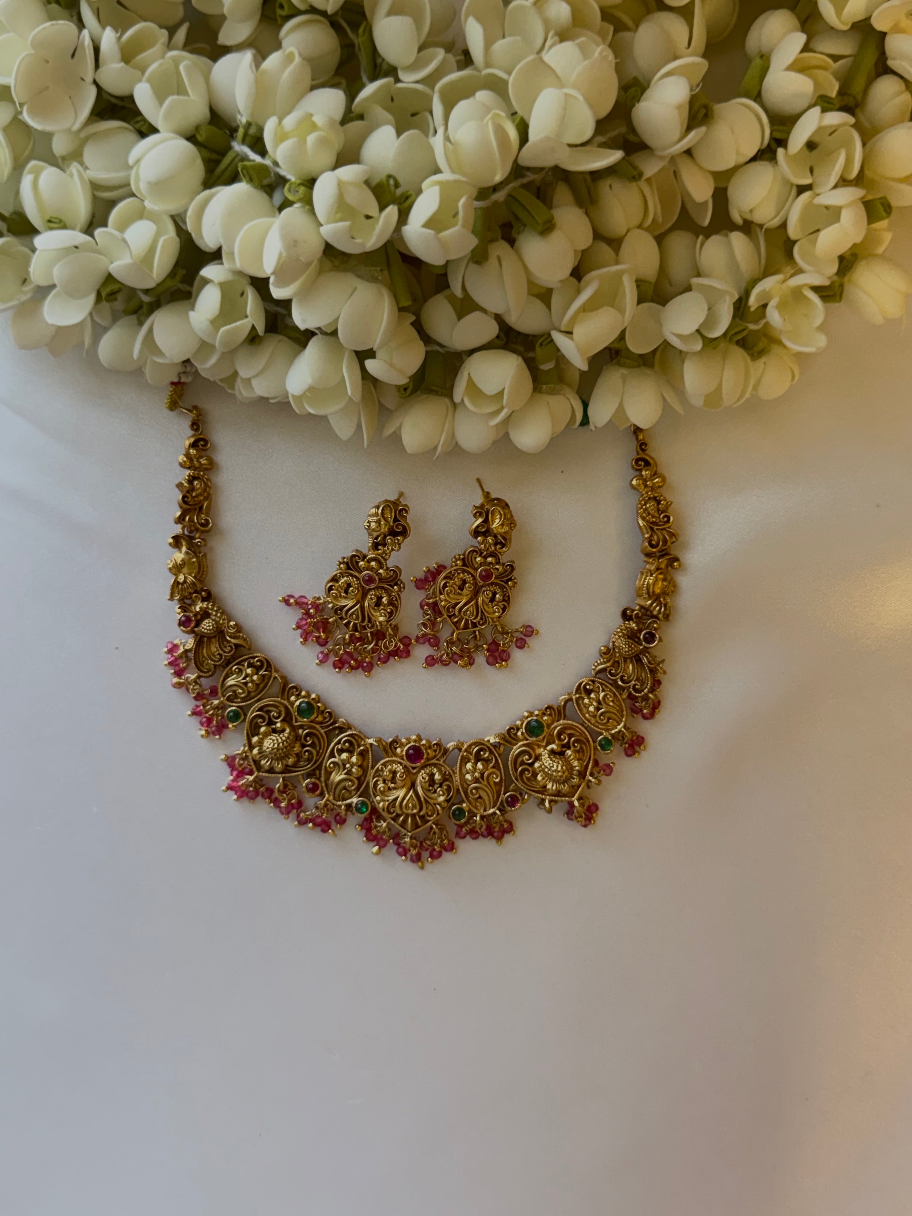 Non Idol Pink beads Necklace with Earrings