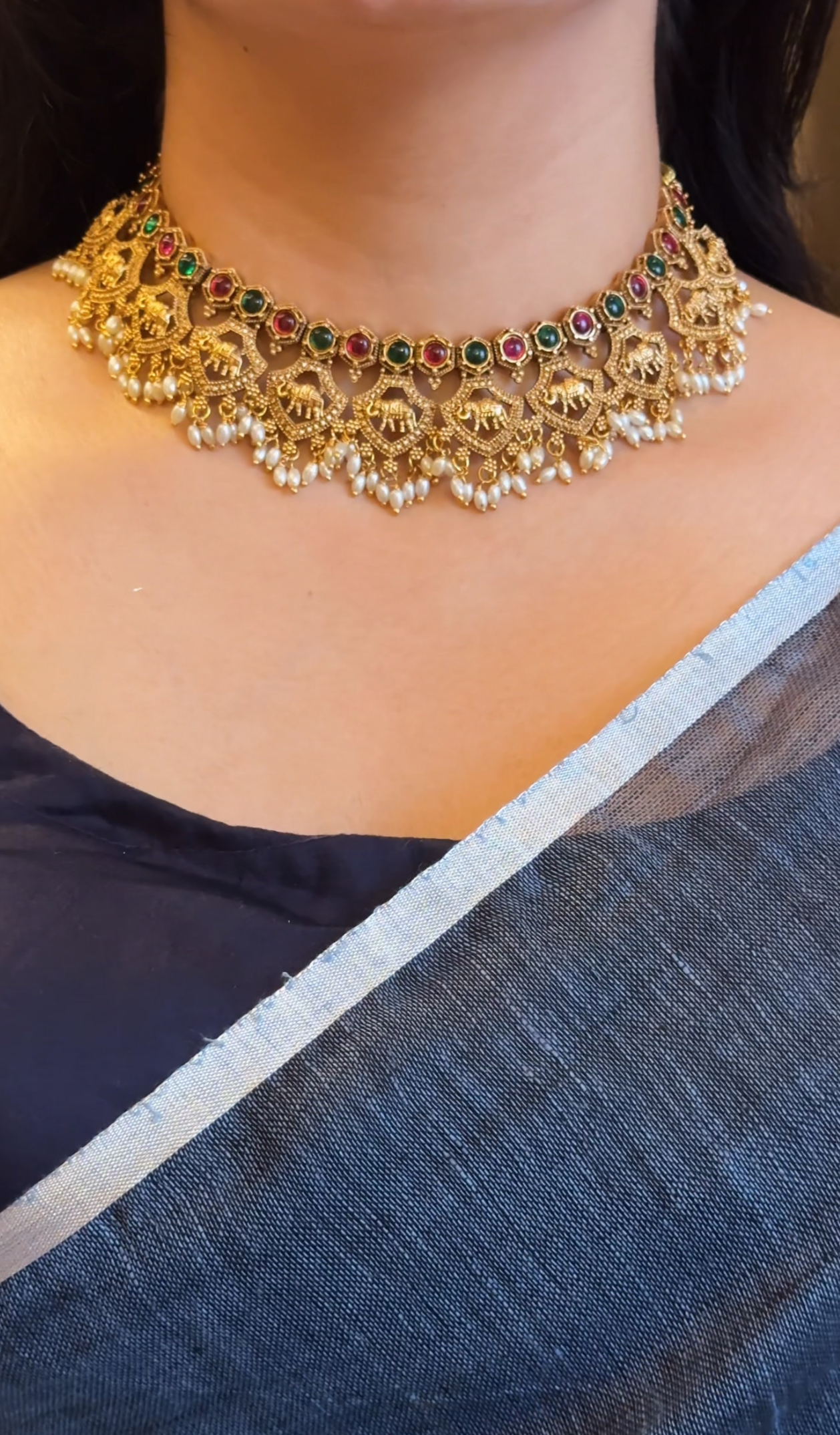 Elephant pearl Necklace with Earrings