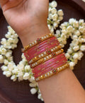 Pink pearl Glass Bangle set