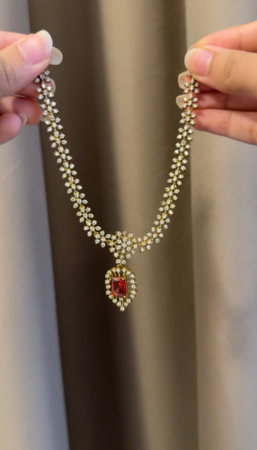 Ruby AD stone Necklace with Earrings