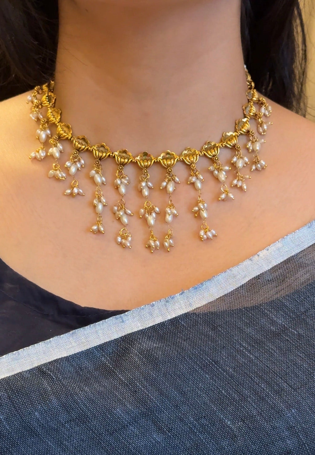 Rice Pearl Drop Necklace with Earrings