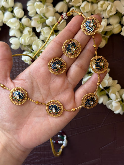 Blue Lotus Necklace with Earrings