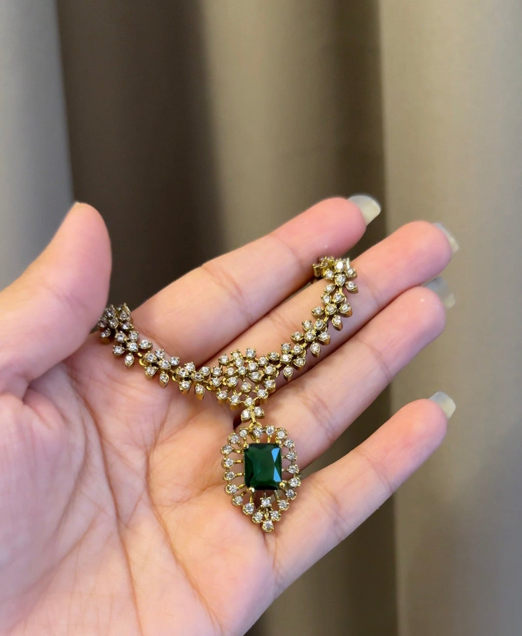 Emerald AD stone Necklace with Earrings