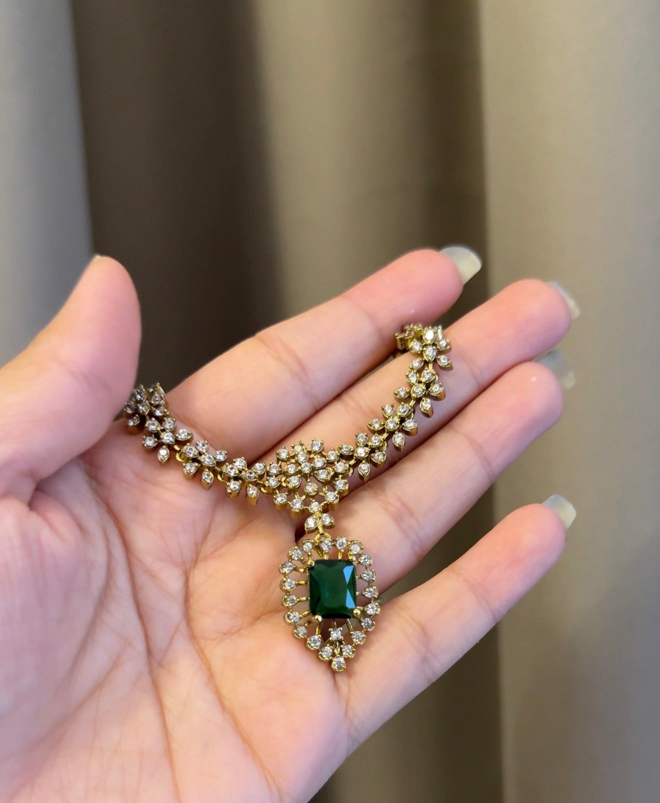 Emerald AD stone Necklace with Earrings