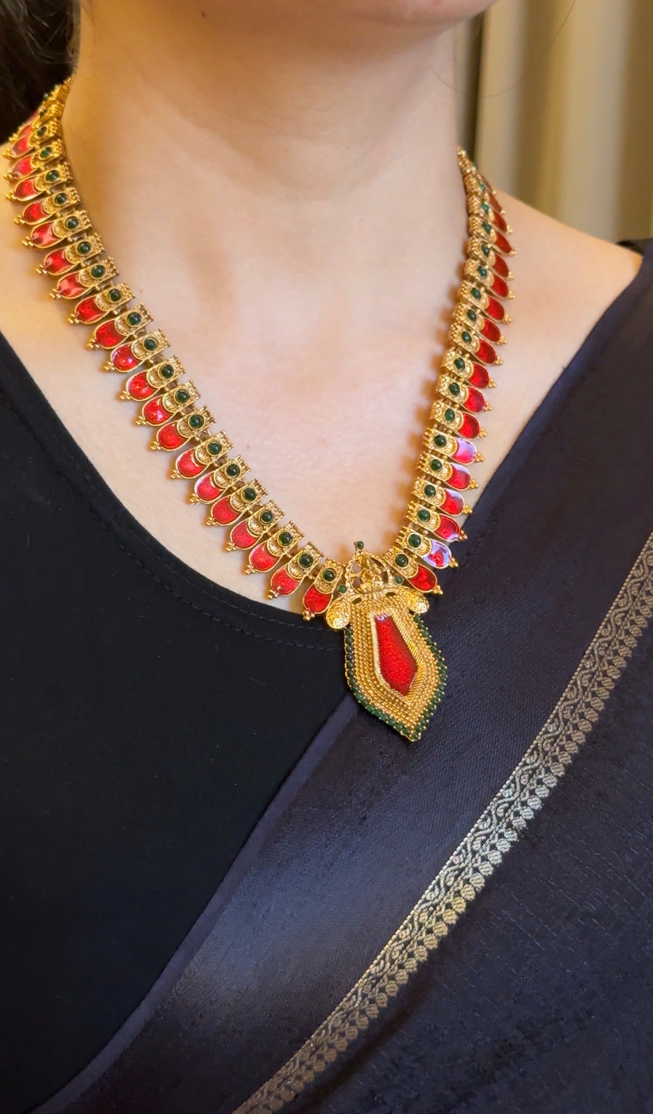 Red Palakka Haram With Earrings