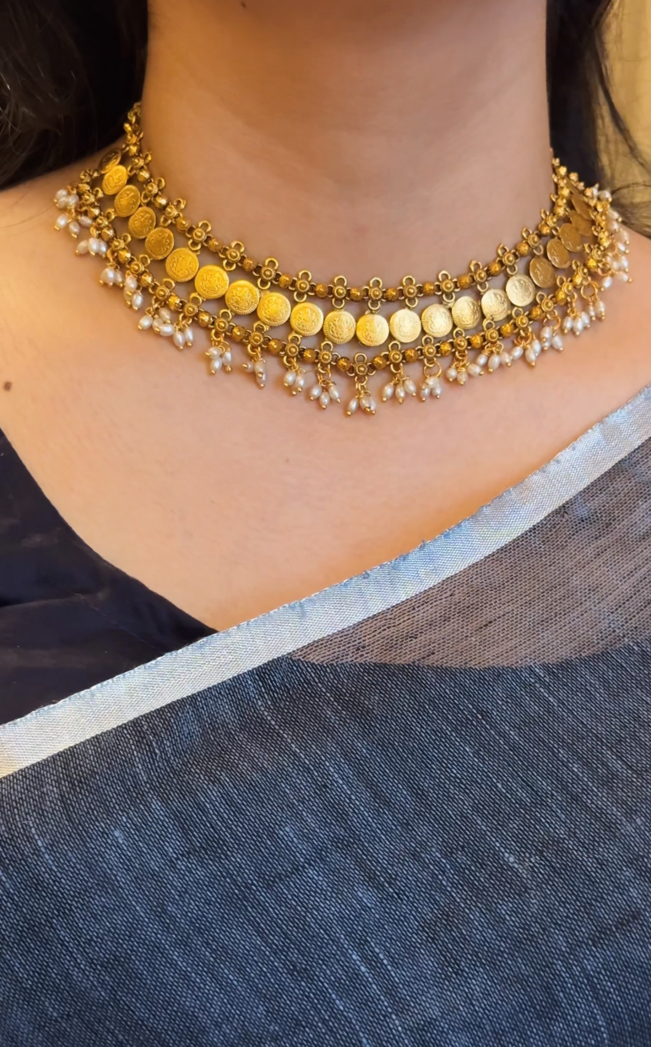 Coin Pearl Necklace with Earrings